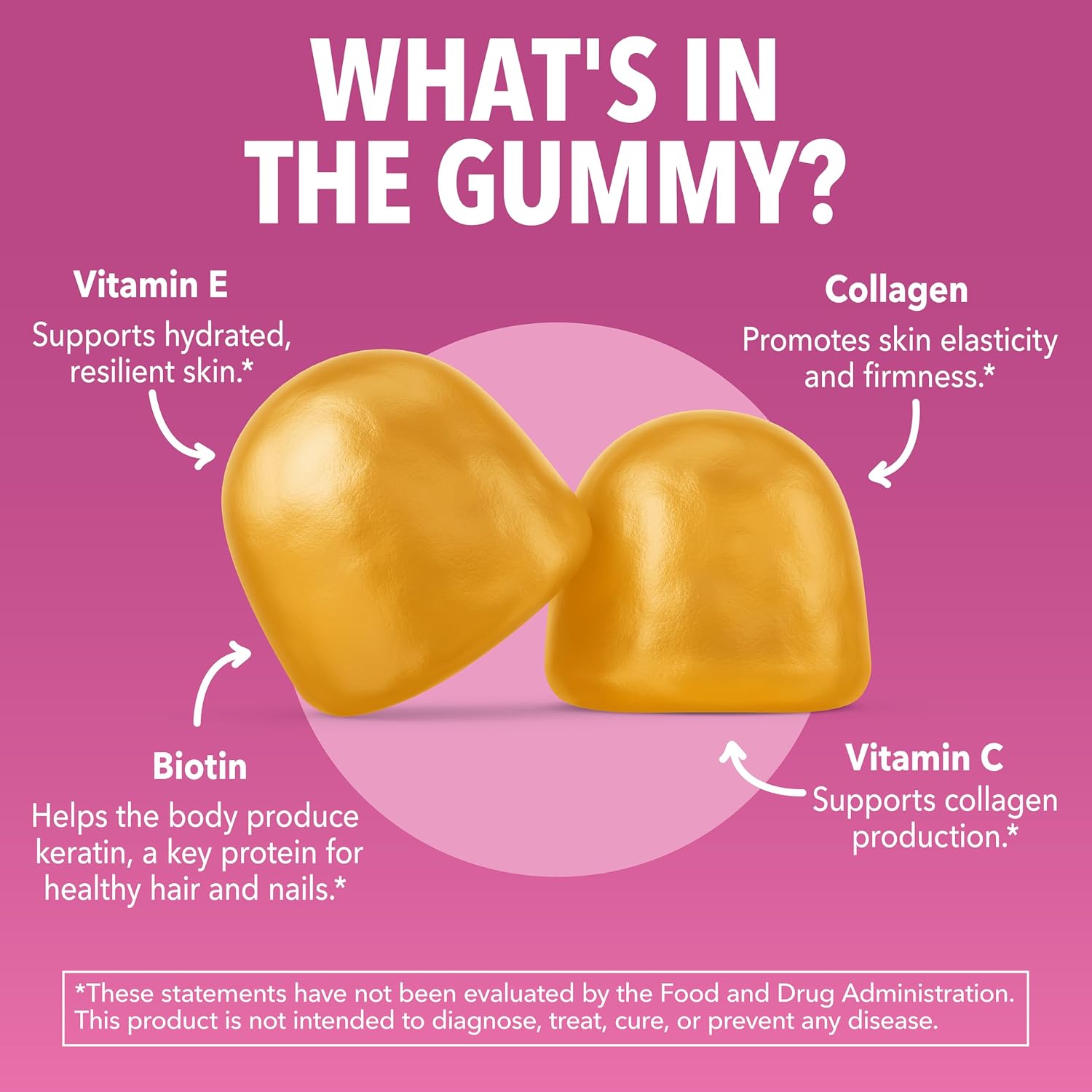 Collagen Gummies With 2500 mcg Biotin, Hair Skin & Nail Support, Lemon | For Women & Men with Biotin, Zinc, Vitamin C & E, Hydrolyzed Collagen, Lemon Flavor, 30 Servings, Hair, Skin & Nail Support