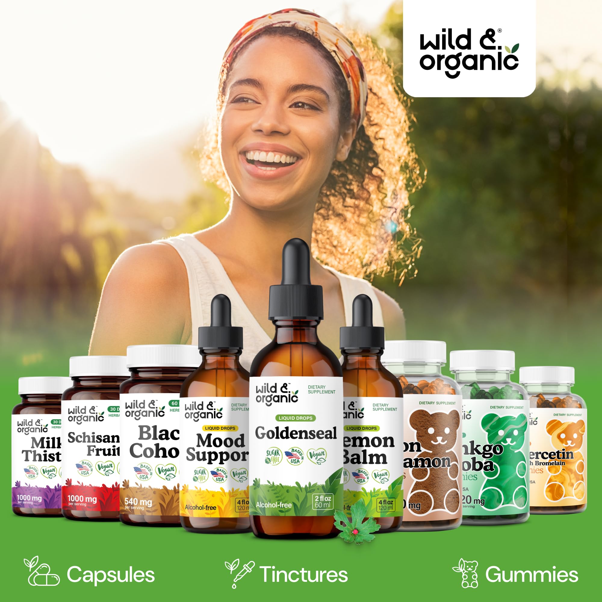 Wild & Organic Goldenseal Tincture - Lung & Digestive Support - Goldenseal Root Extract Liquid Drops - Vegan, Sugar & Alcohol-Free Herb Supplement - 4 fl oz