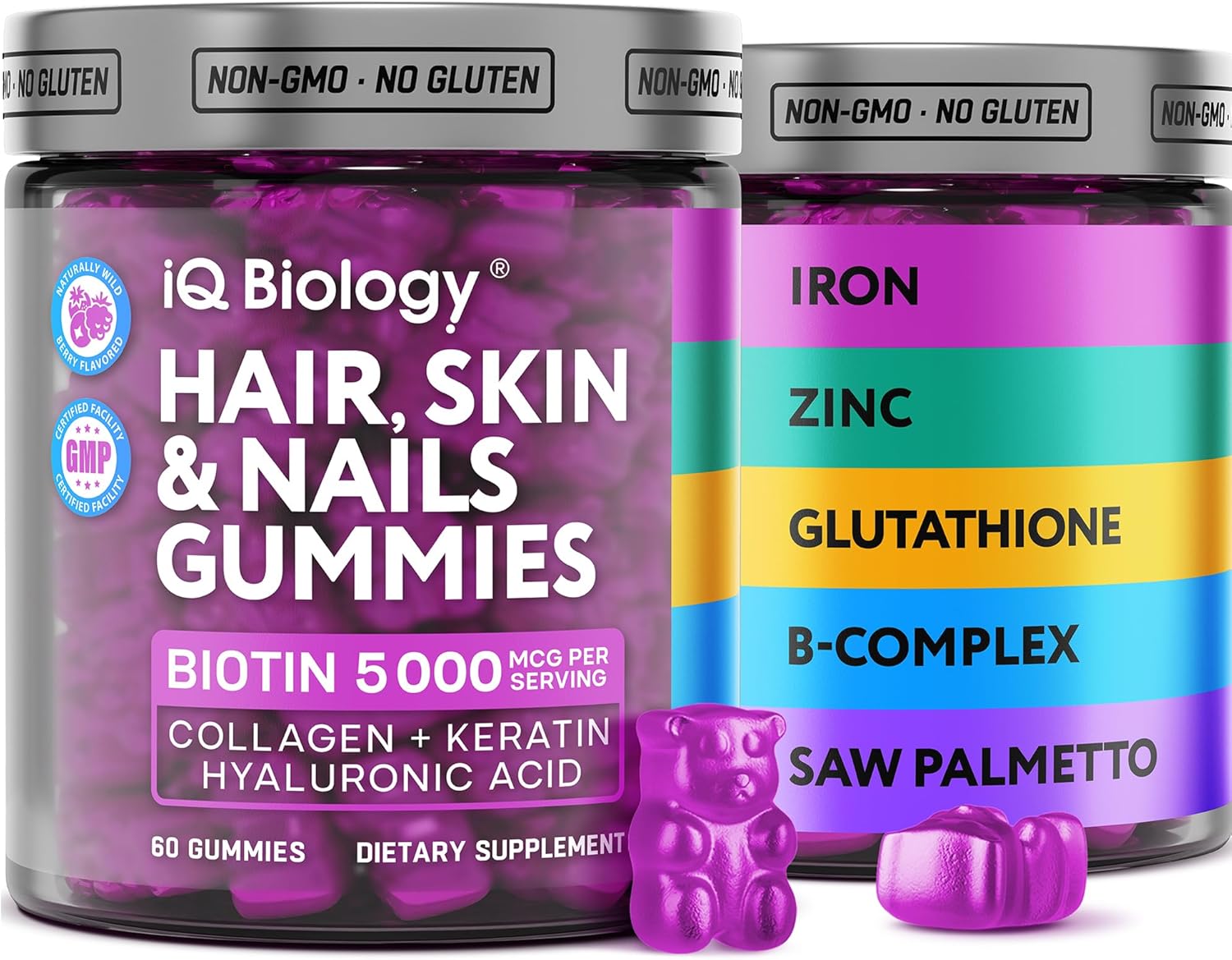 Biotin Gummies for Hair, Skin & Nails - Hair Growth Vitamins Women & Men | 60 pcs - Extra Strength Biotin (Vitamin B7), Collagen, Keratin & DHT Blocker