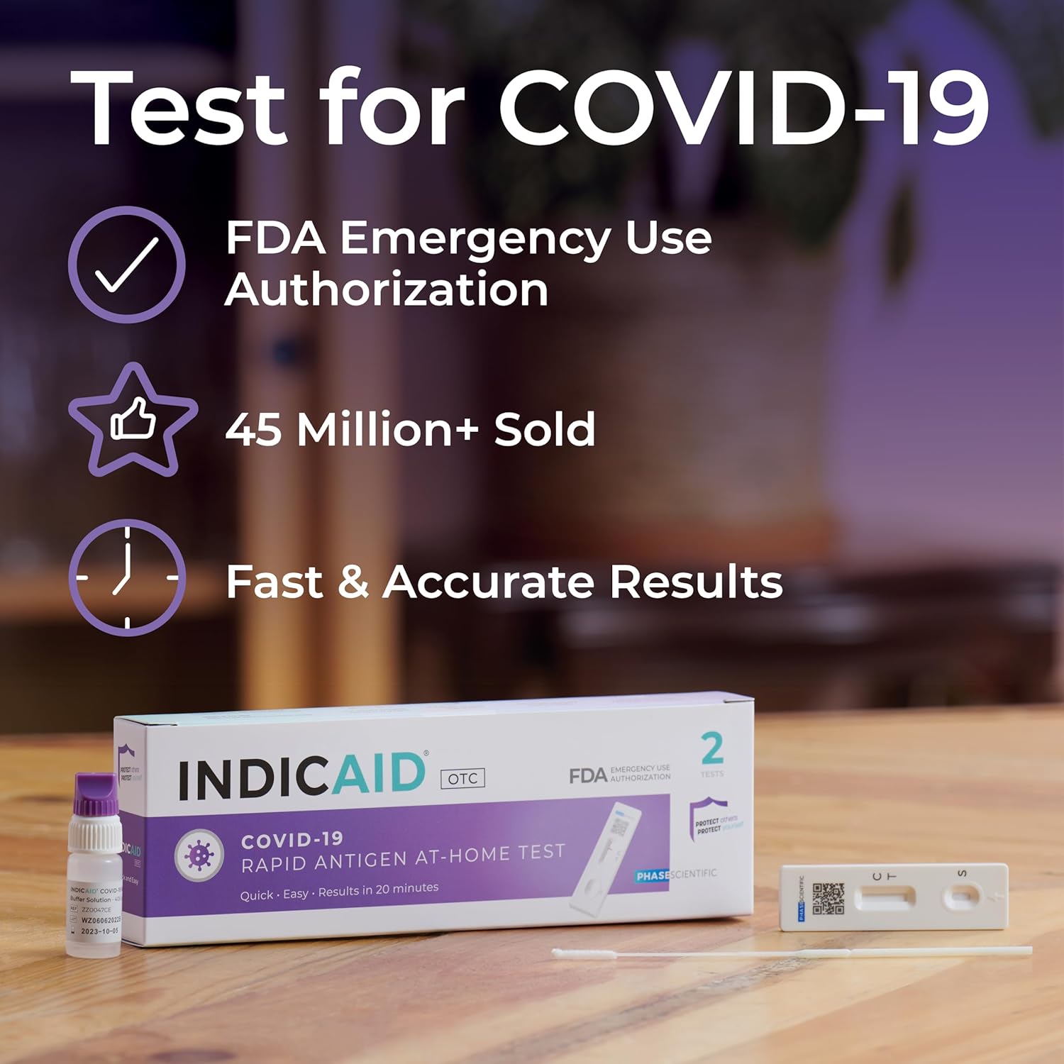 INDICAID COVID-19 Antigen Rapid Test, 6 Tests in 3 Individual Packs, FDA EUA Authorized OTC COVID Home Test, HSA/FSA Eligible, Fast and Easy to Use