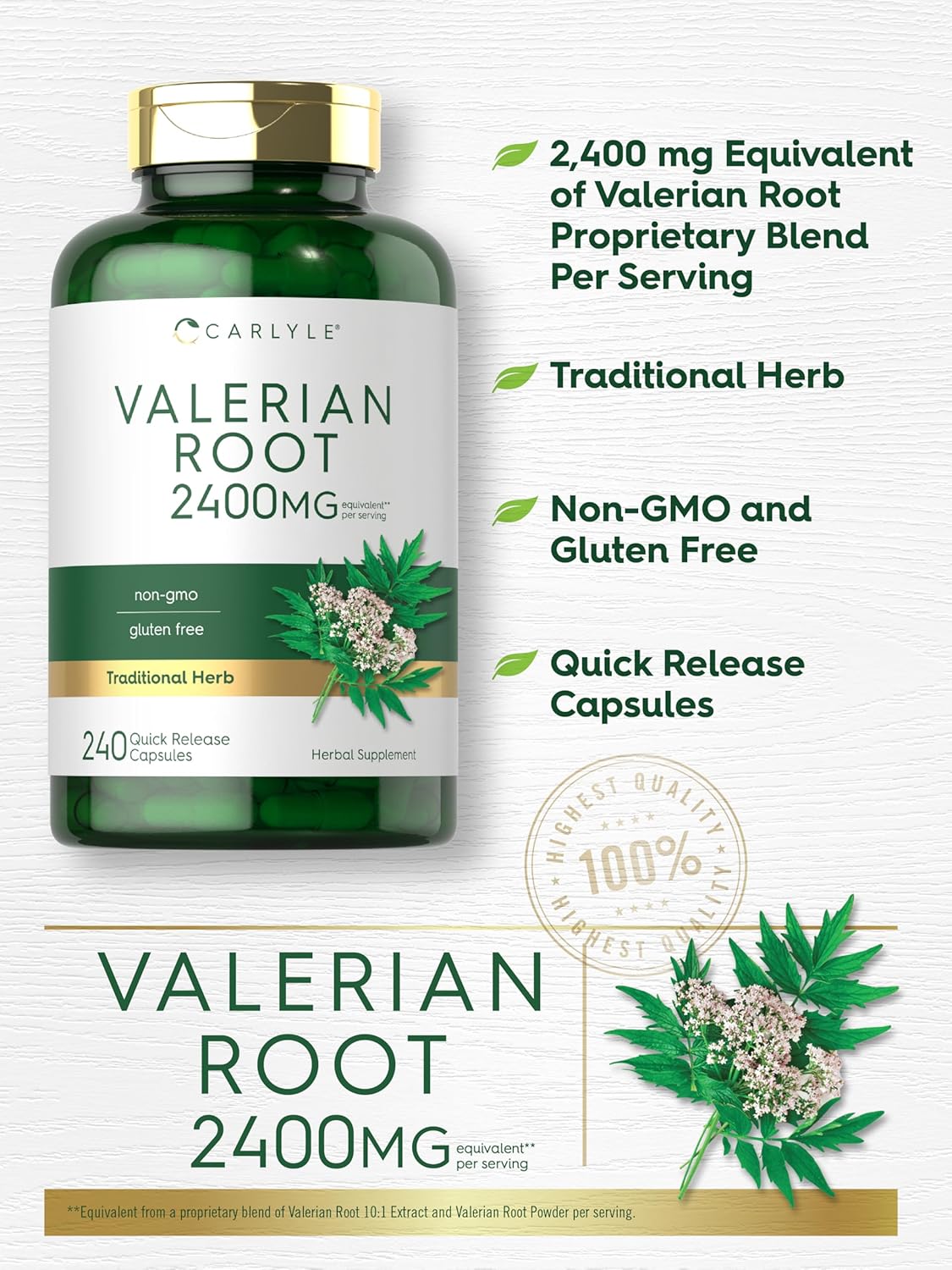 Carlyle Valerian Root Extract Supplement | 240 Capsules | Traditional Herbal Formula | Non-GMO & Gluten Free