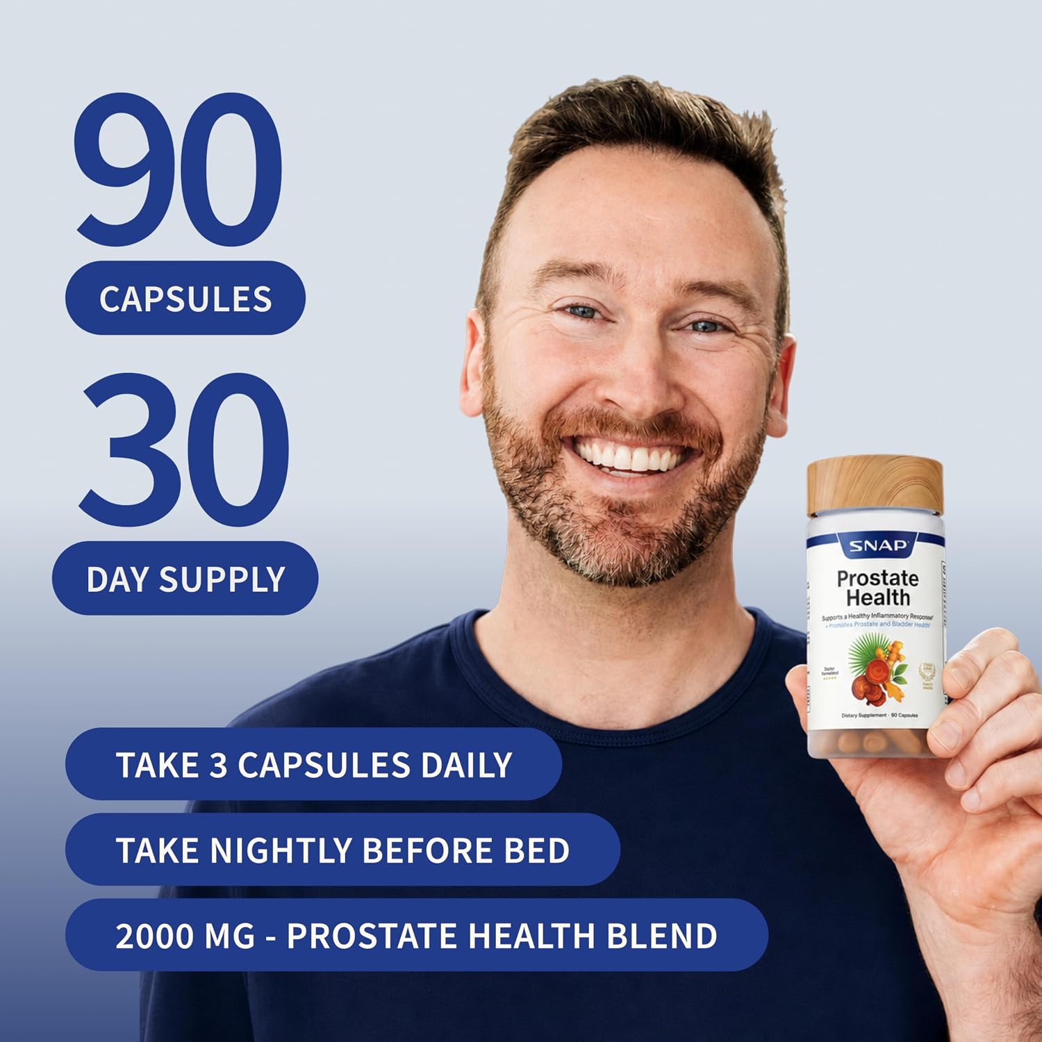 Snap Supplements Prostate Health Supplements for Men, 90 Vegan Capsules | Supports Urinary Tone and Healthy DHT Balance, Saw Palmetto for Men, Stinging Nettle, Beta-Sitosterol, Non-GMO, Gluten-Free