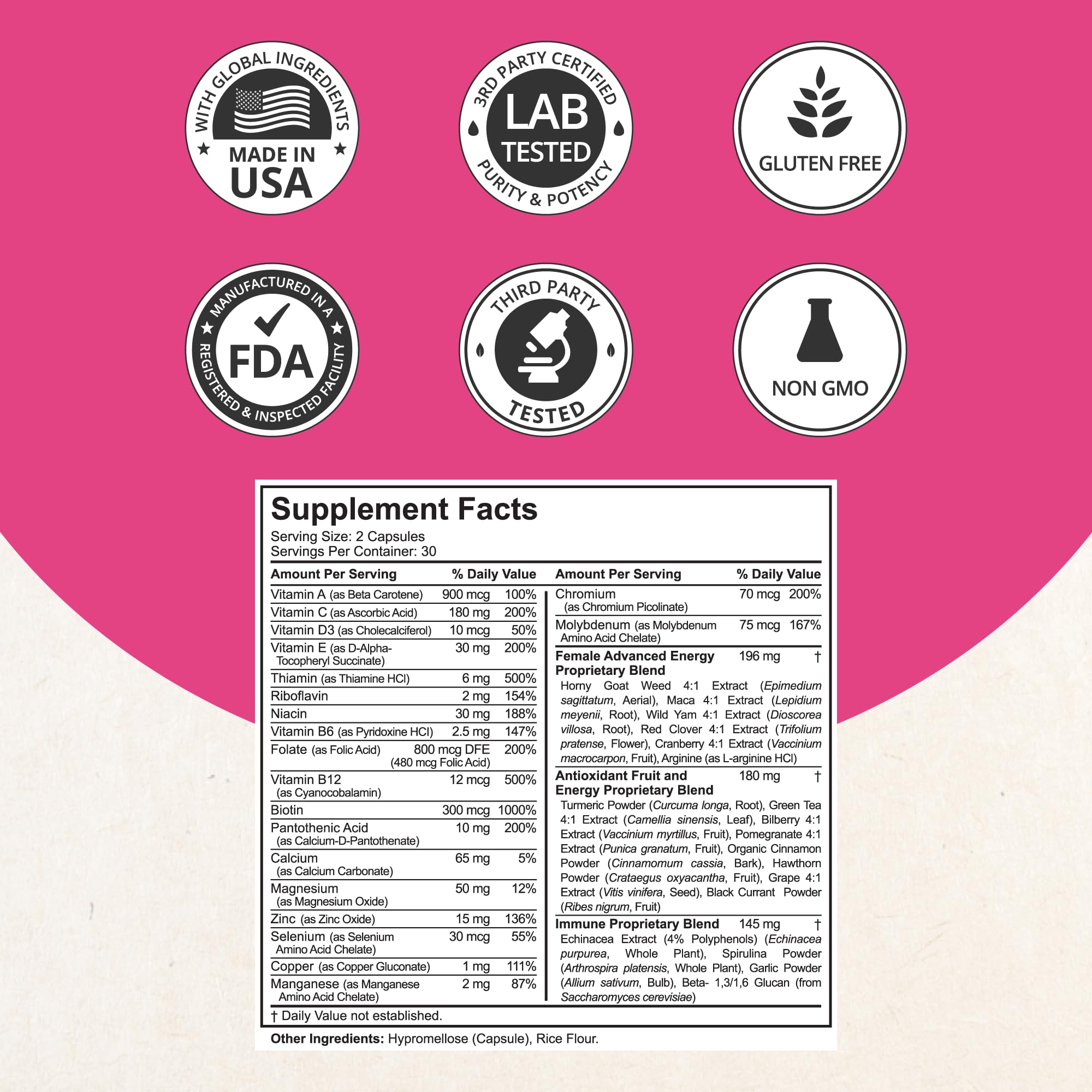 Multivitamin for Women with 39 Key Nutrients, Essential Vitamins, Minerals, Horny Goat Weed, Maca, Wild Yam, Red Clover, Cranberry, Arginine, Herbal Supplement | 60 Vegan Capsules | 1 Month Supply NuBest buy supplements Au