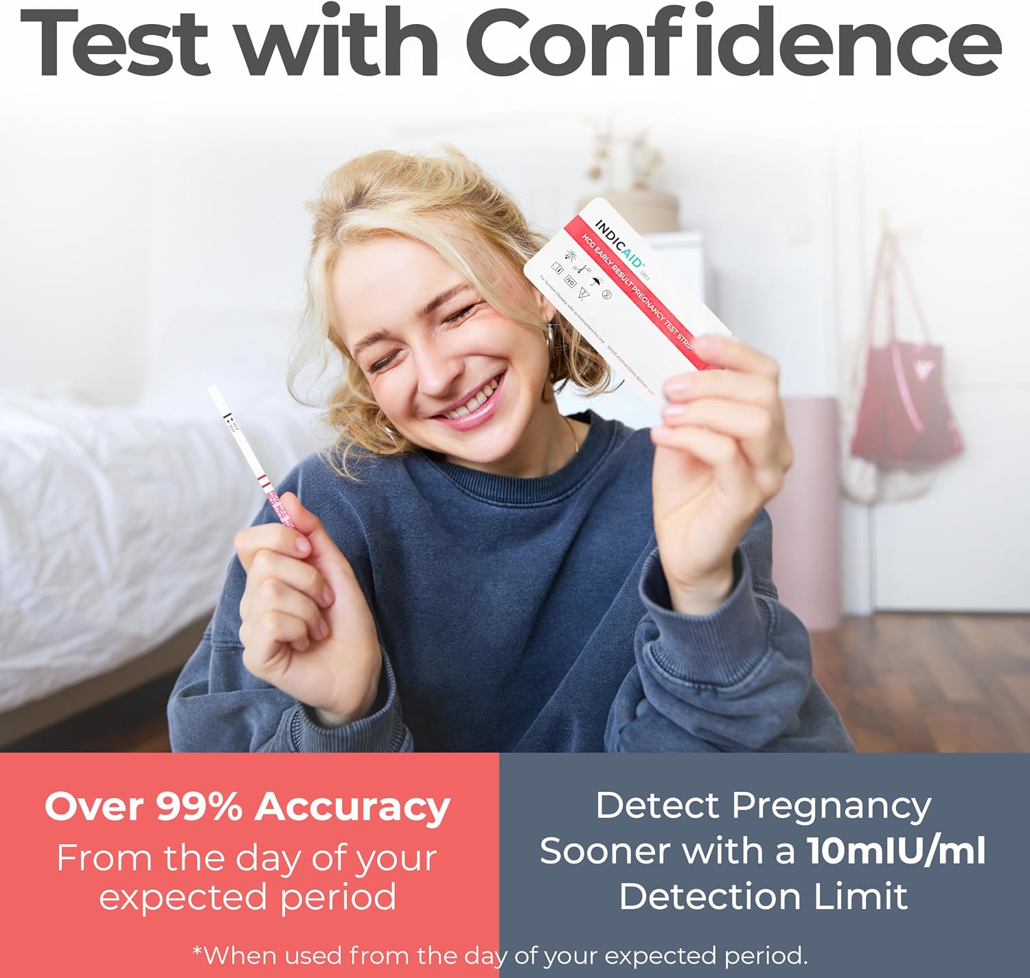 INDICAID 510K Cleared Early Detection Pregnancy Test Strips, High Sensitivity 10mIU to Test 6 Days Before Missing Period, 25 Tests Daily Monitoring of hCG During Pregnancy, Over 99% Accuracy