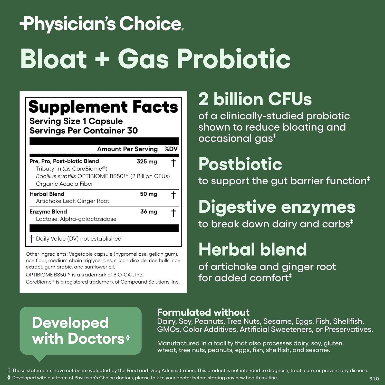 Physician's CHOICE Women’s Probiotic 30ct + Bloat & Gas Probiotic 30ct - Advanced Digestive Health Bundle for Women