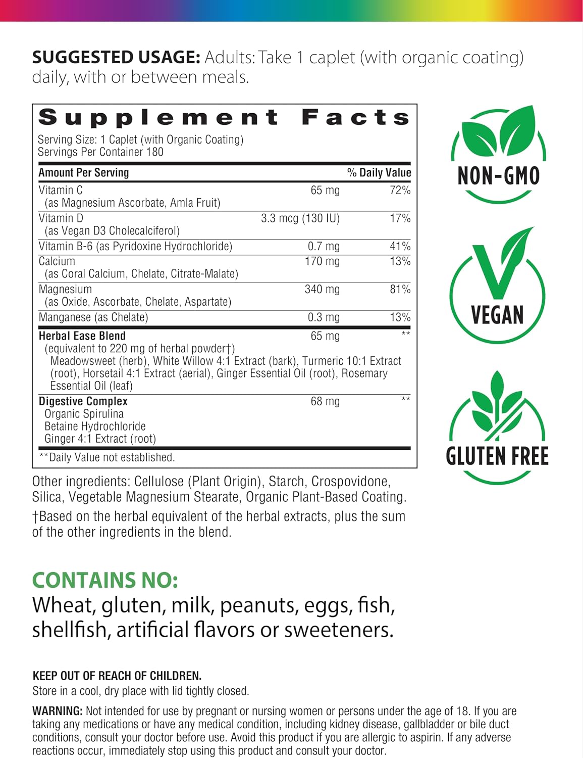 Rainbow Light Magnesium Calcium + Supplement | 180 Tablets | Real Food Nutrients & Digestive Complex | Supports Healthy Magnesium Levels, Bones & Muscles