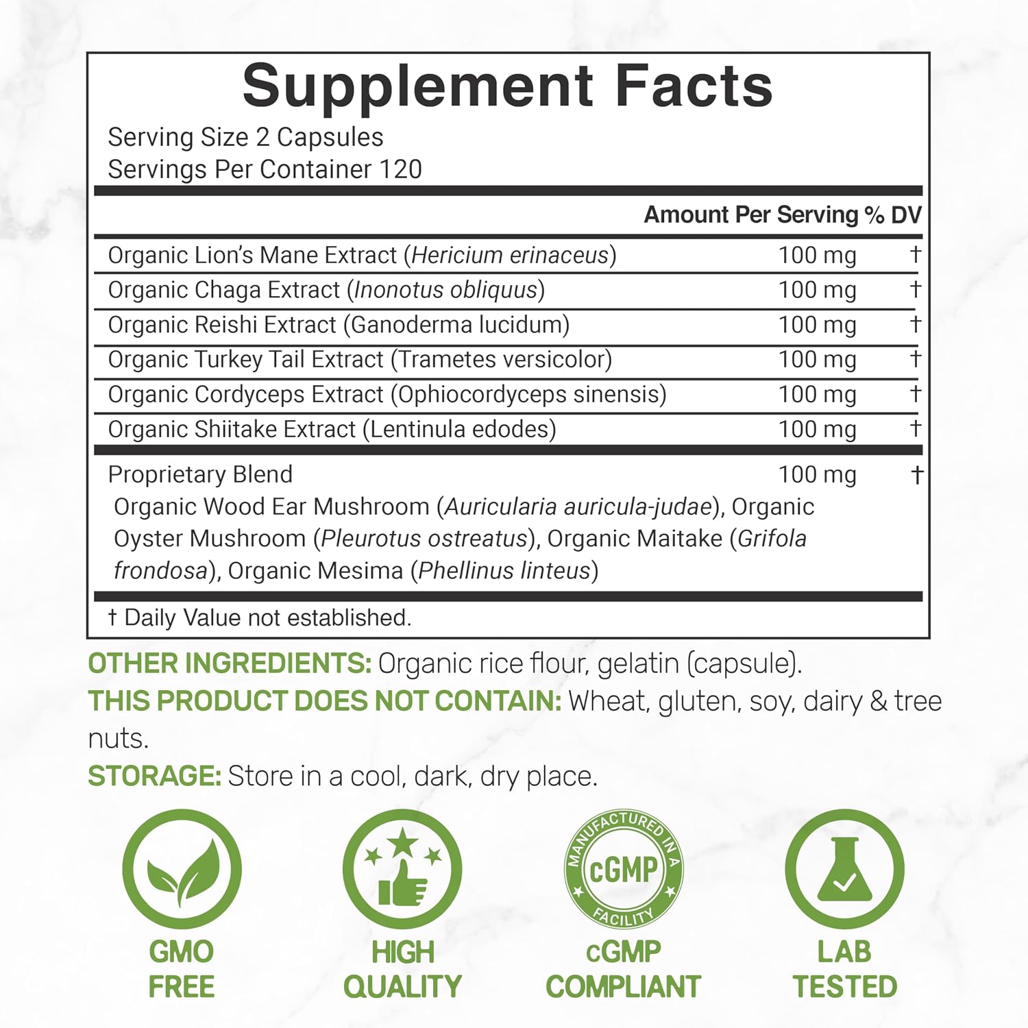 Organic 10-in-1 Mushroom Supplement, 240 Capsules – Lions Mane, Turkey Tail, Reishi, Cordyceps & More Mushroom Complex – Immune, Energy & Nootropic Brain Support – Non-GMO