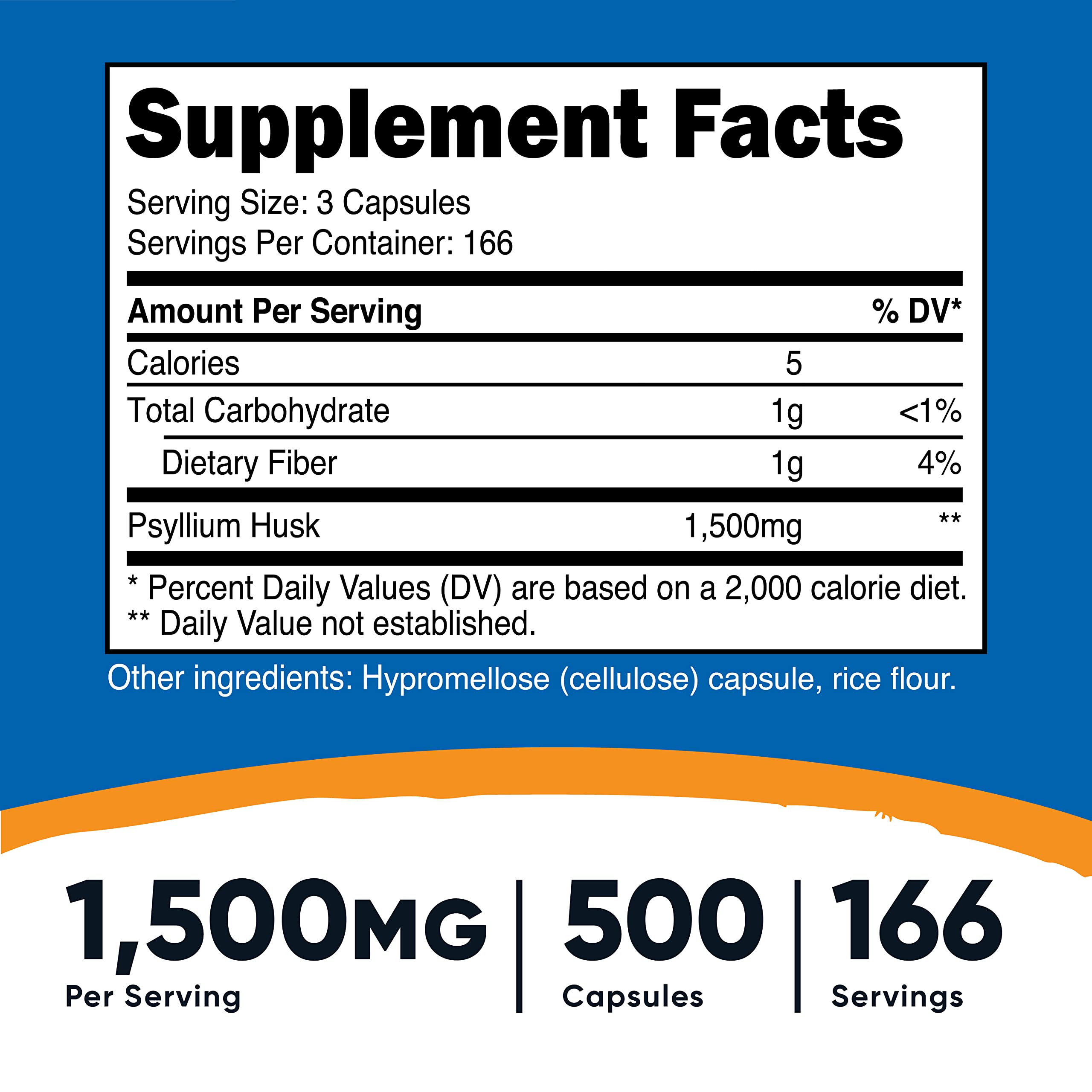 Nutricost Psyllium Husk 1500mg Per Serving, 500 Capsules - Non-GMO & Gluten Free