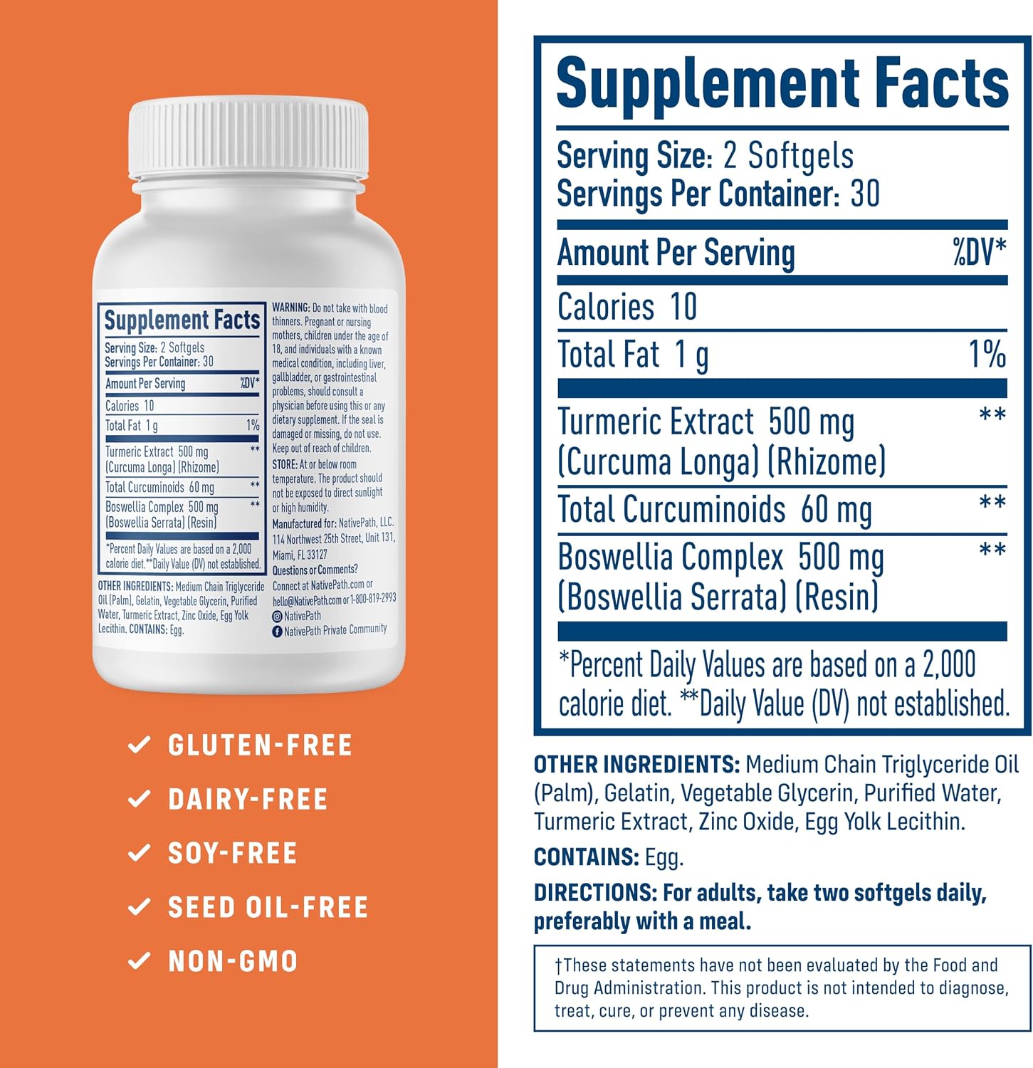 NativePath Turmeric Curcumin with Boswellia, 60 Softgels | Full-Spectrum Curcuminoids Plus Frankincense Extract, Supports Joint Mobility & Flexibility, High Absorption