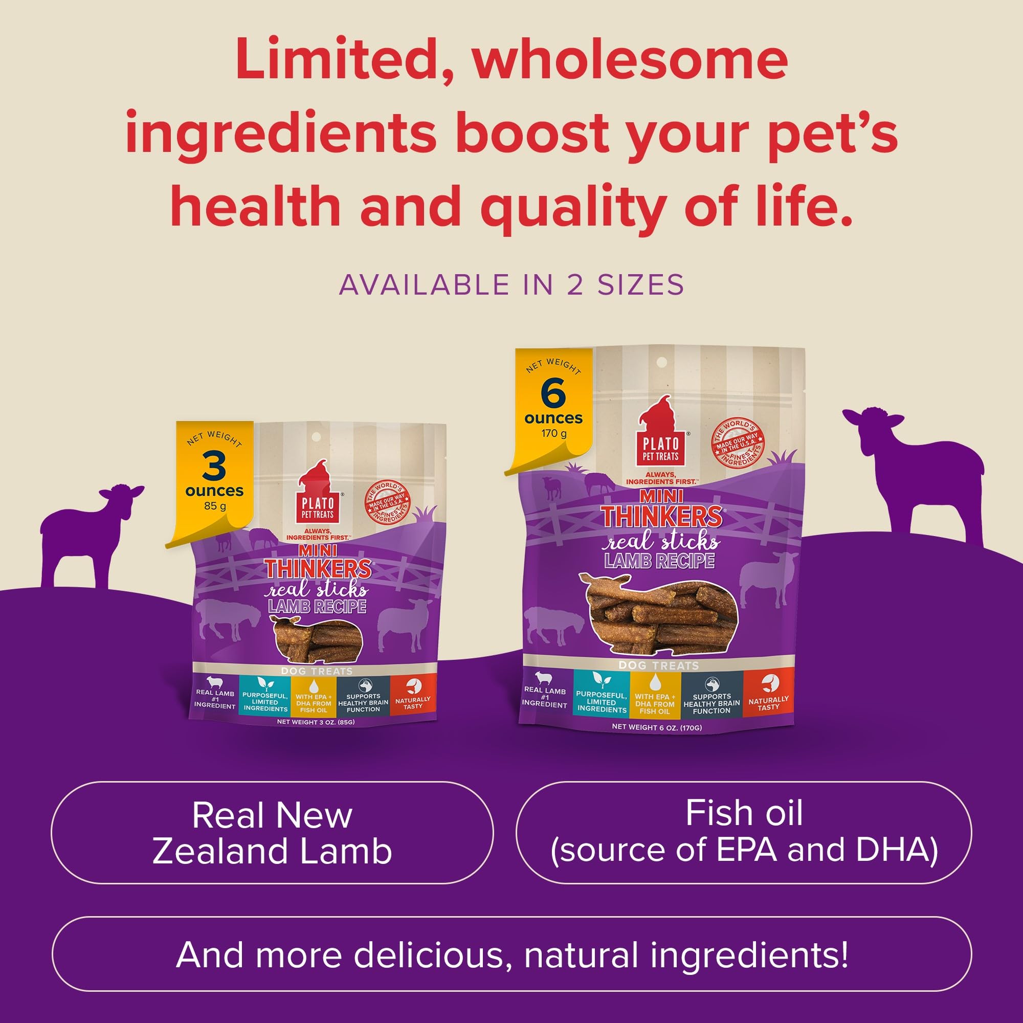 Plato Meat Sticks Salmon Dog Treats, Air-Dried High-Protein Soft Chews with Omega Fish Oil (EPA & DHA), 10 oz