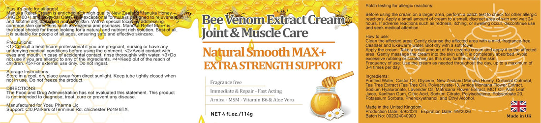 YOKOBBYES Pure Bee Venom Joint, Muscle & Bone Cream, Instant Relief, Back, Neck, Hand, Feet, Knee, Muscle, Shoulder, Ankle, Foot Discomfort, for Adults and The Elderly, YOKOBBYESBuy Supplements Australia
