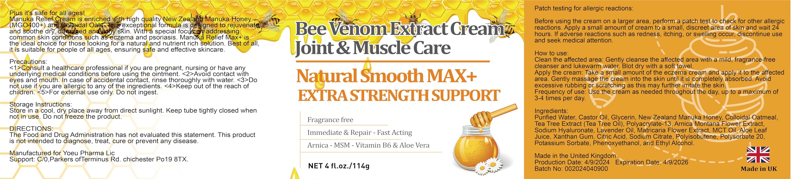 YOKOBBYES Pure Bee Venom Joint, Muscle & Bone Cream, Instant Relief, Back, Neck, Hand, Feet, Knee, Muscle, Shoulder, Ankle, Foot Discomfort, for Adults and The Elderly, YOKOBBYESBuy Supplements Australia