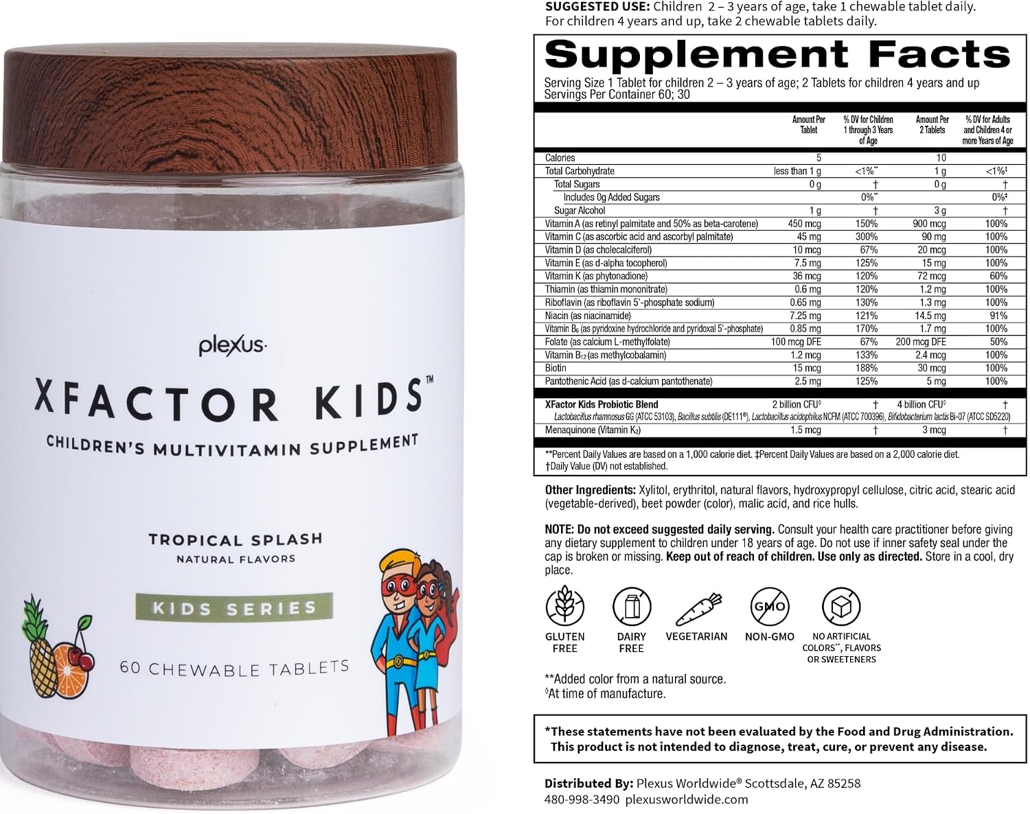 Plexus® Xfactor Kids™ | Kids' multivitamin + probiotic chewable with 13 essential vitamins and 4 billion CFUs to support growth and immune health