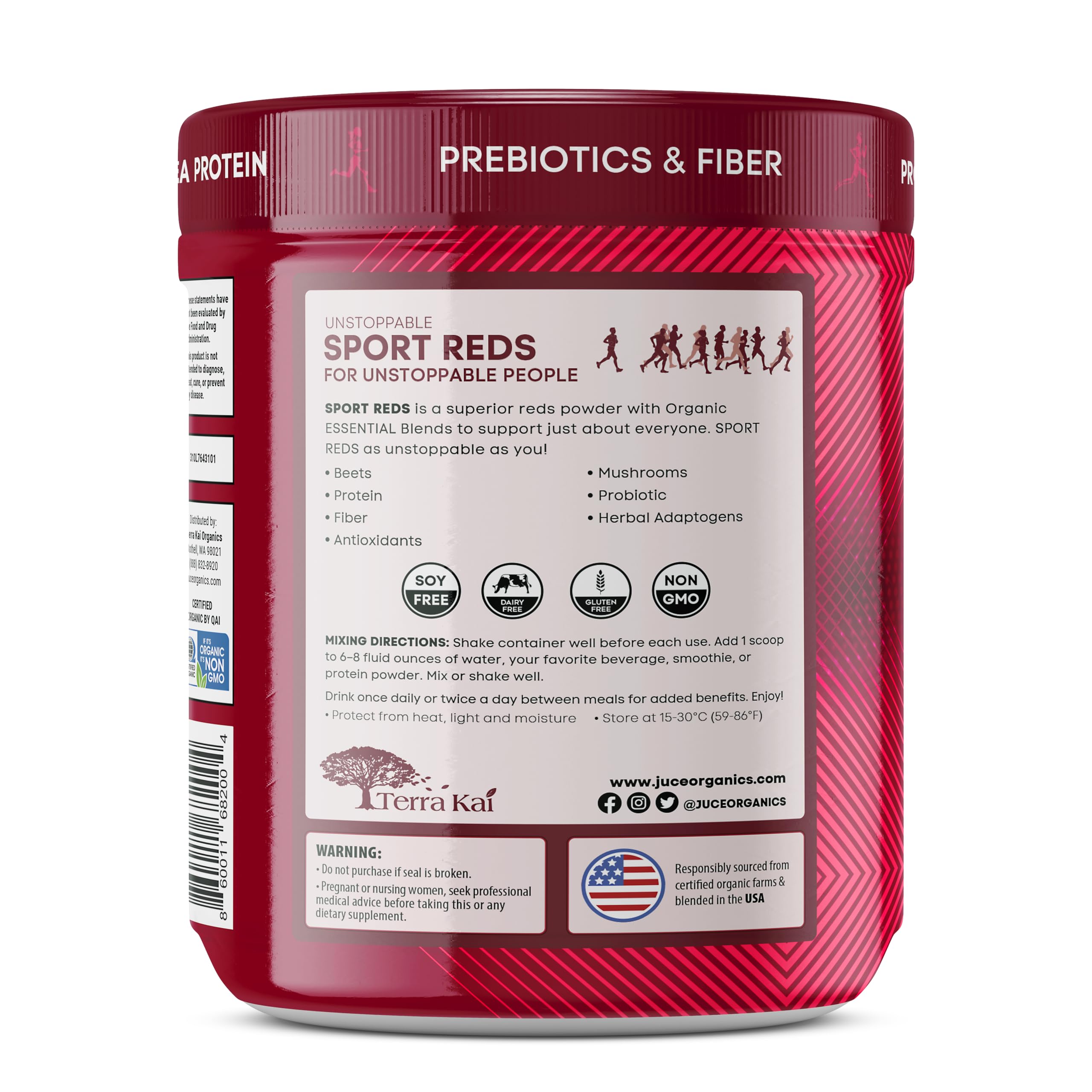 Terra Kai Organics Juce SR7 Sport Reds Organic Fruit & Veggies w/Pea Protein | 43 Superfoods, Antioxidants, Mushrooms, Beets, Herbal Adaptogens, Probiotic, Fiber, Garden Berry Flavor (30 Servings) Terra Kai OrganicsBuy Supplements Australia