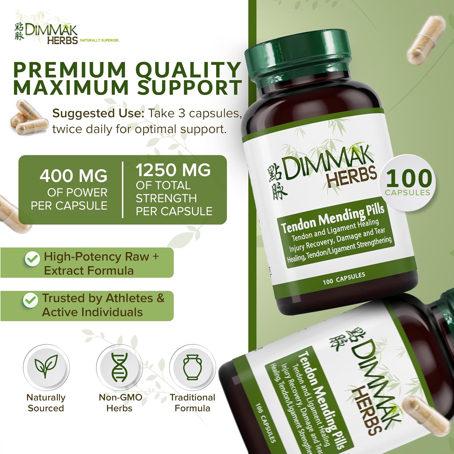 Tendon Mending Pills- Tendon & Ligament Support- Advanced Mobility Formula for Stiffness, Rotator Cuff & Achilles Recovery- Daily Soft Tissue & Injury Repair- TCM Formula
