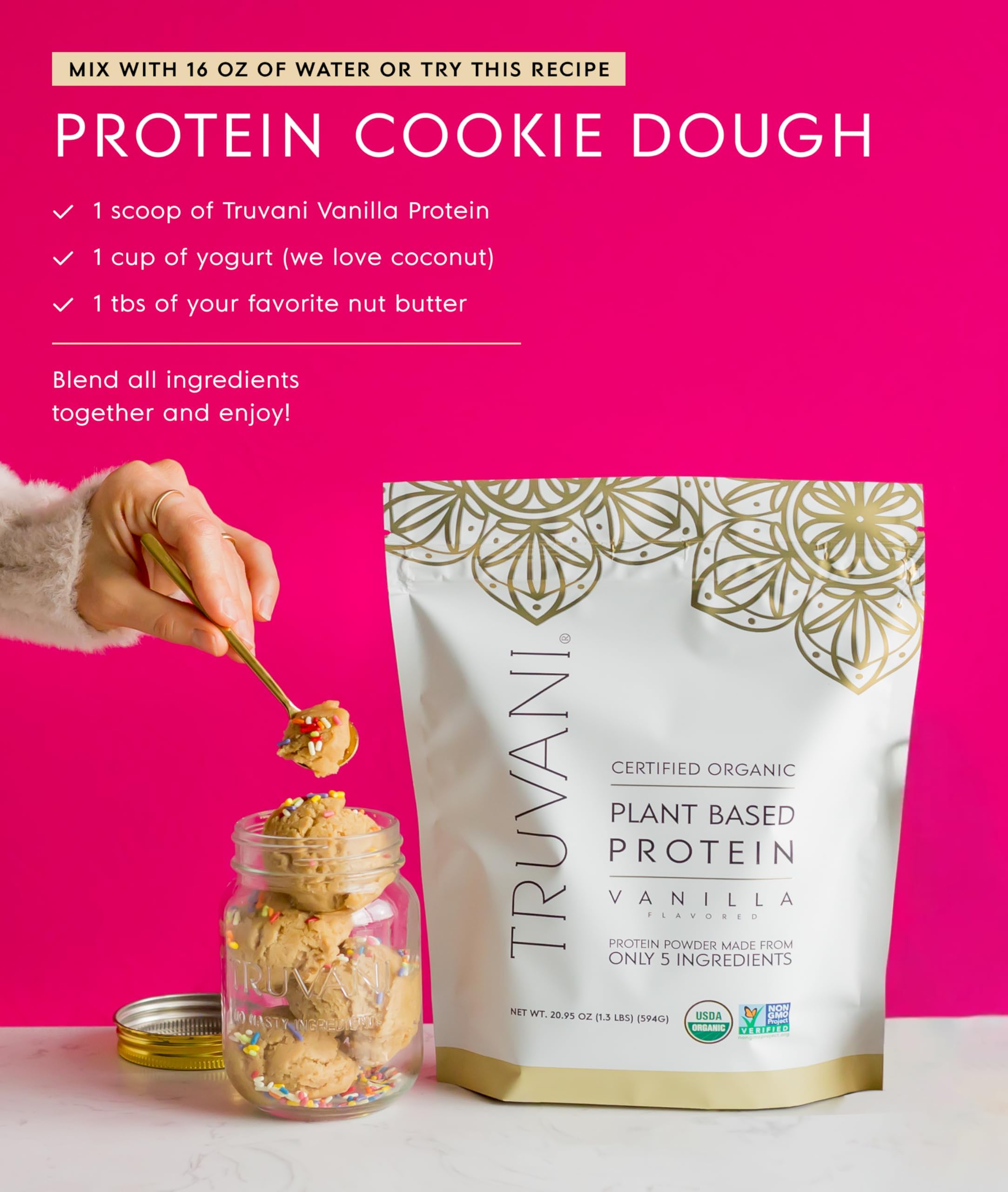 Truvani Organic Plant Based Protein Powder | Strawberry | 10 Servings | Vegan | 20g Pea Protein | Single Serving Travel Packets | Keto | Gluten & Dairy Free | Low Carb