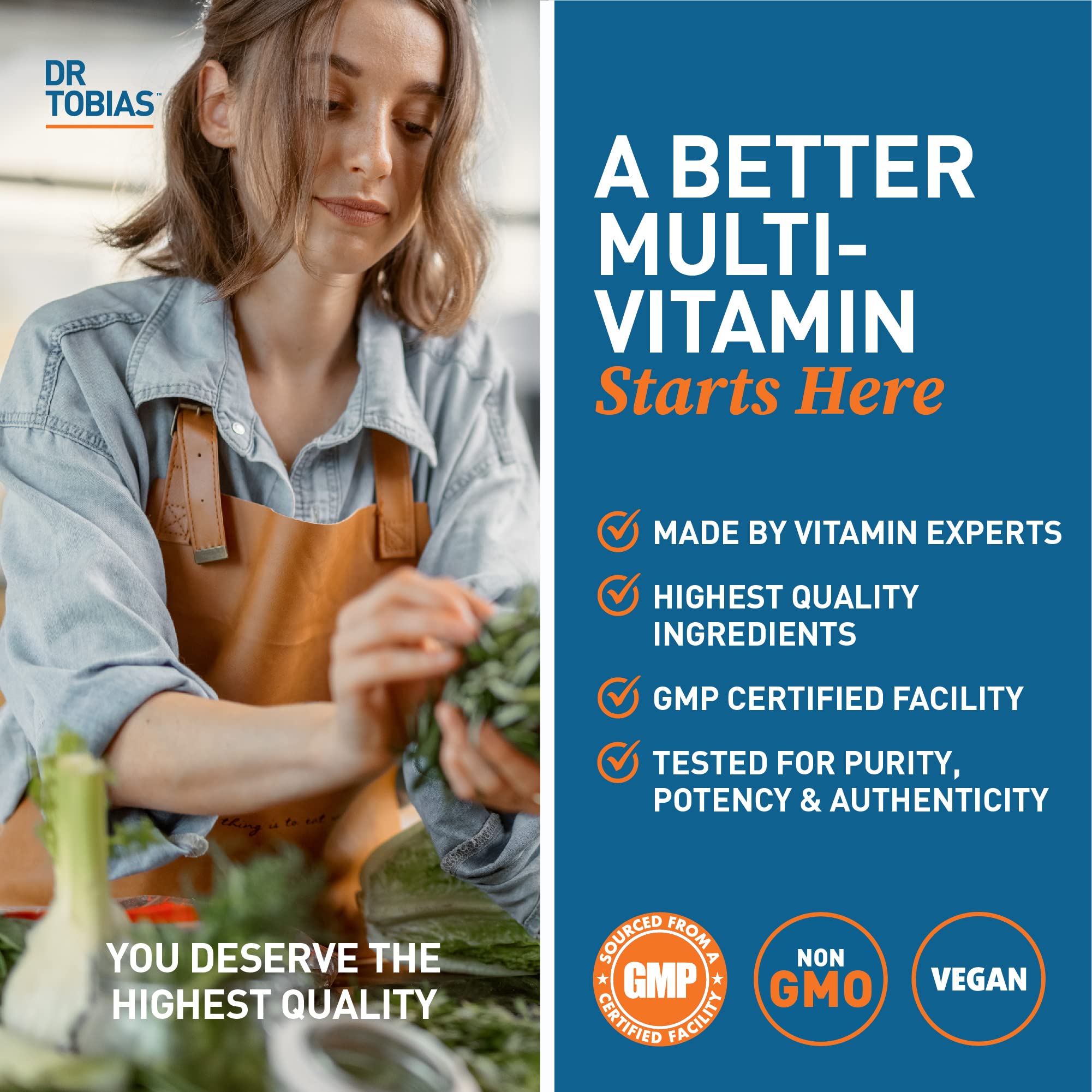 Dr. Tobias Adult Multivitamin for Women & Men 90 Count | Daily Energy & Immune Support | Vitamin Supplement with 42 Fruits & Vegetables + Probiotic + Enzymes | Vegan | 30 Servings