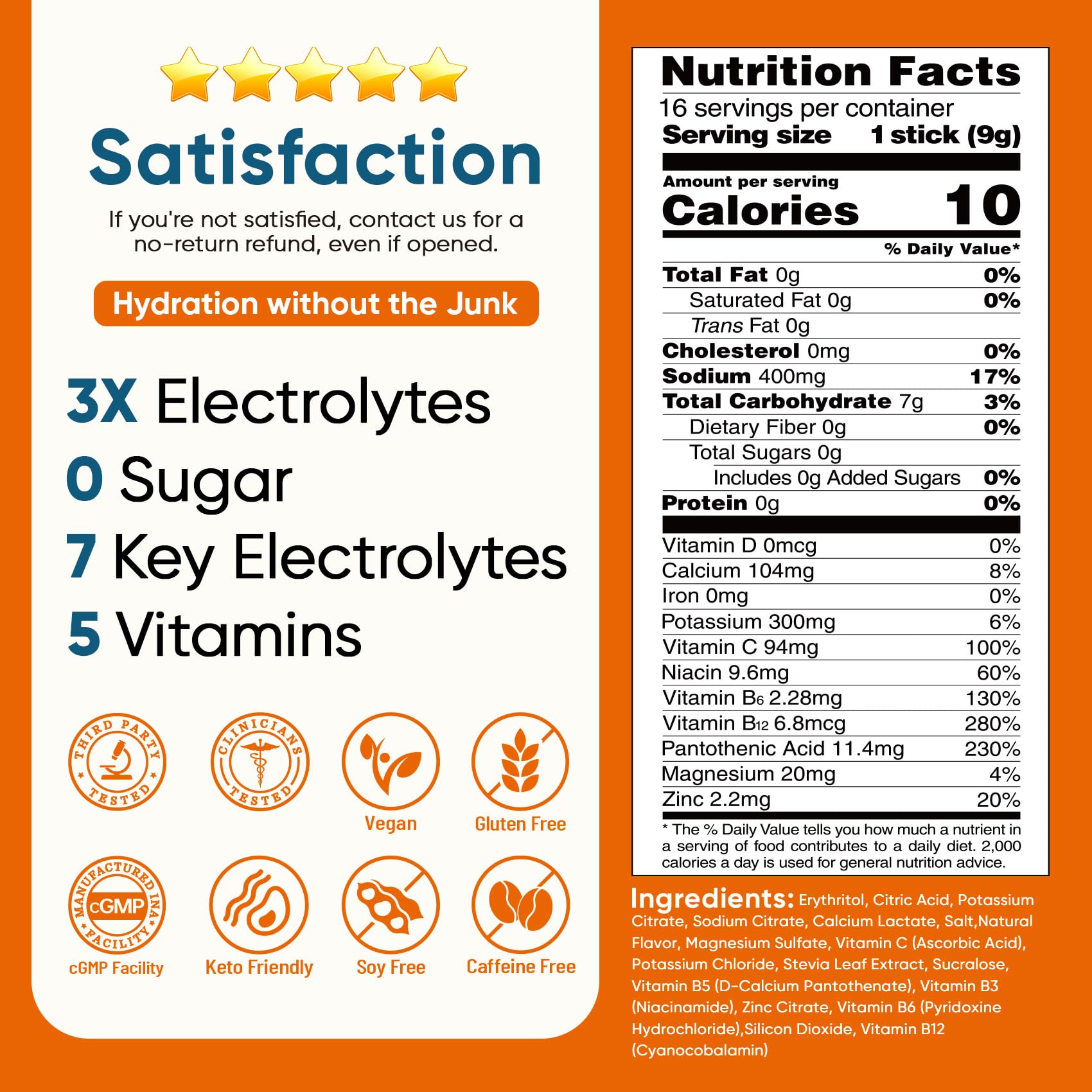 Venture Pal Sugar Free Electrolyte Powder, Liquid Daily IV Hydration Packet | 7 Electrolytes & 5 Vitamins Instantly Hydration, Electrolyte Dink Mix for Sports & Recovery, Vegan, Keto-Friendly, 16 Sticks