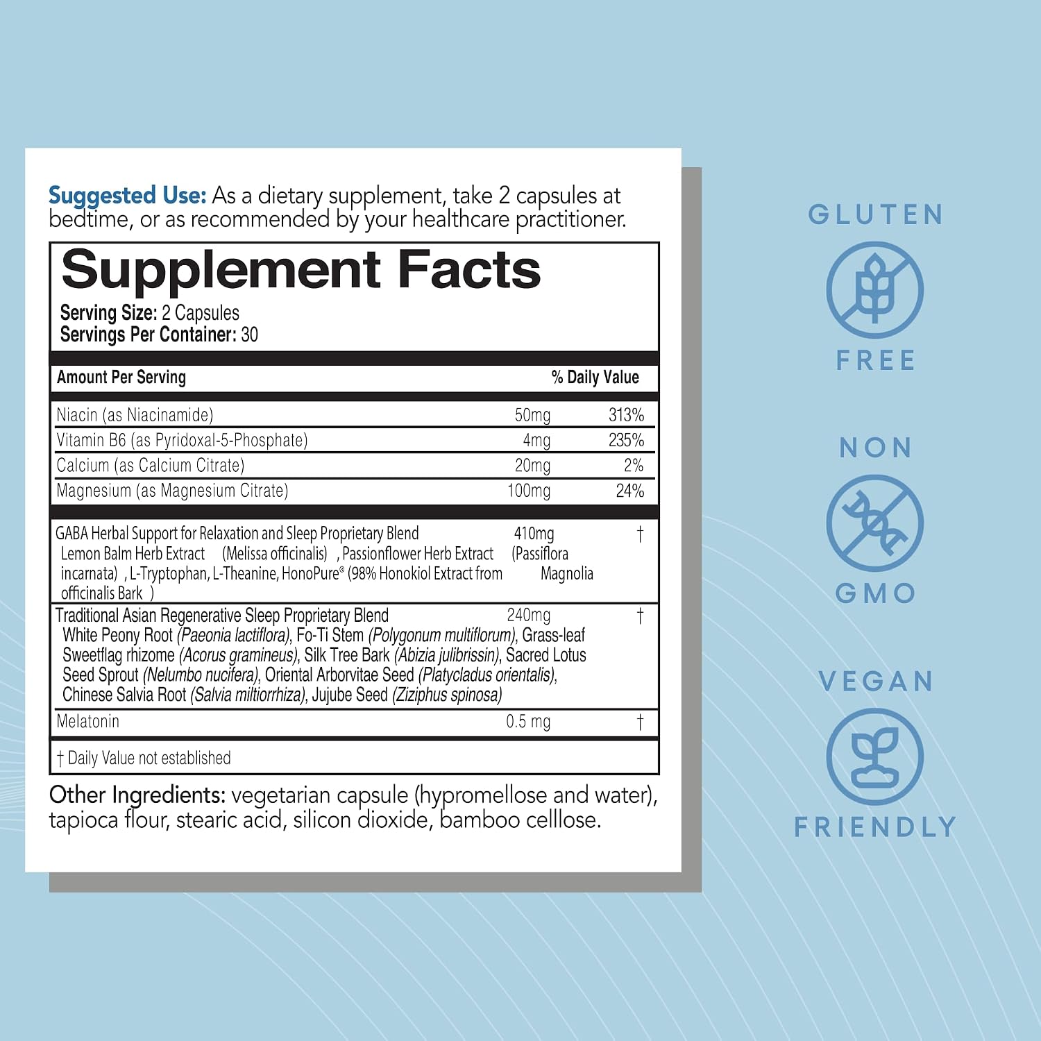 EcoNugenics ecoSleep: Sleep Aid with GABA Support Blend, Magnesium, L-Theanine, Niacin – Helps Promote Deep Sleep, Healthy Circadian Rhythms, Relaxation, Calm – Supplement for Adults, 60 Capsules