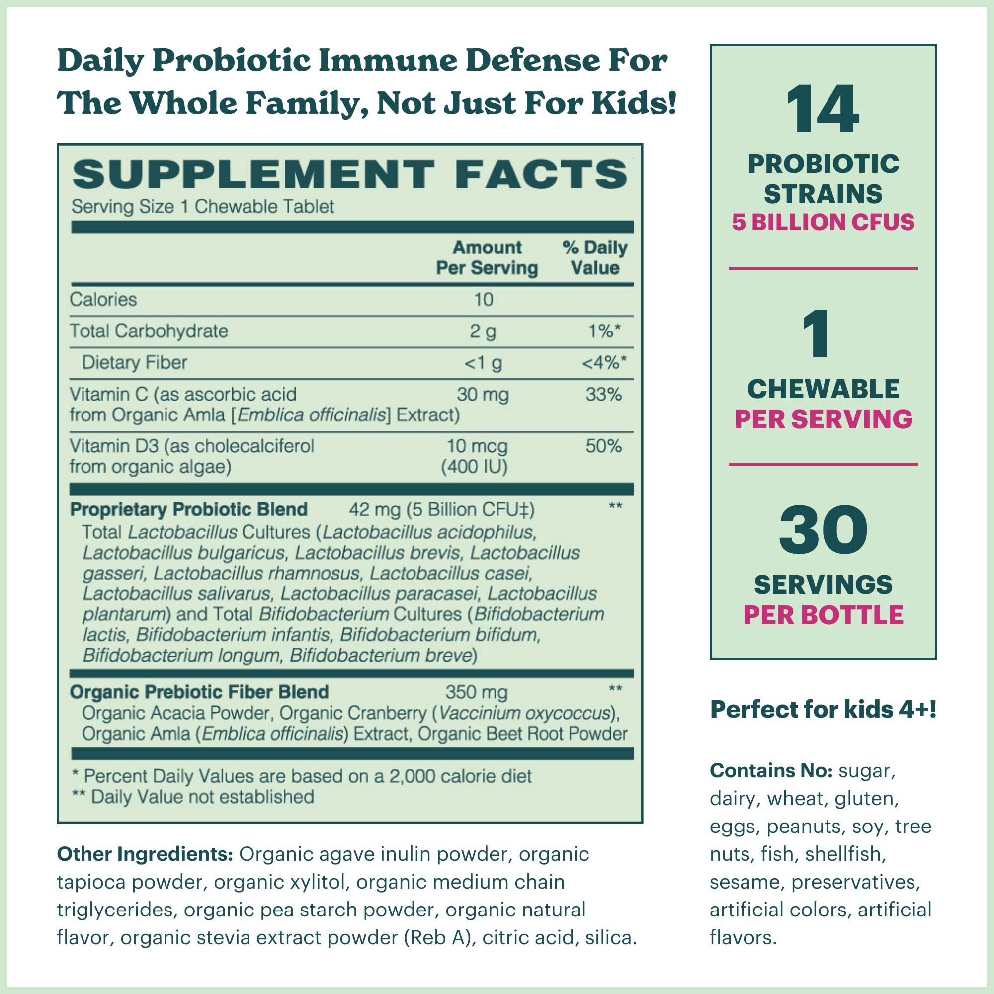MamaDoc Rx Certified Organic Kids & Teens Probiotic Immune Defense - 5 Billion CFUs | Sugar Free, Vegan, Gluten-Free | 14 Probiotic Strains, Prebiotics, Vitamin C & D | 30 Chewable Tablets, Ages 4+ MamaDoc RxBuy Supplements Australia