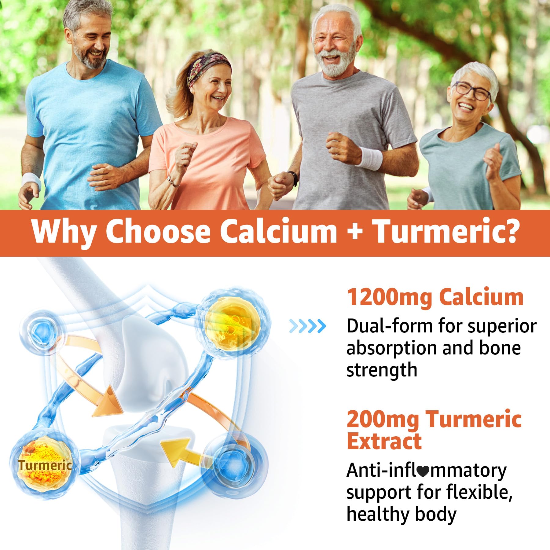 Calcium Gummies with Turmeric for Women & Men - Calcium 1200mg with Vitamin D3 K2 B12 5000 IU & Zinc, Suger-Free Calcium Supplement for Bone, Muscle Strength & Immune Support - Vegan(120 Count)