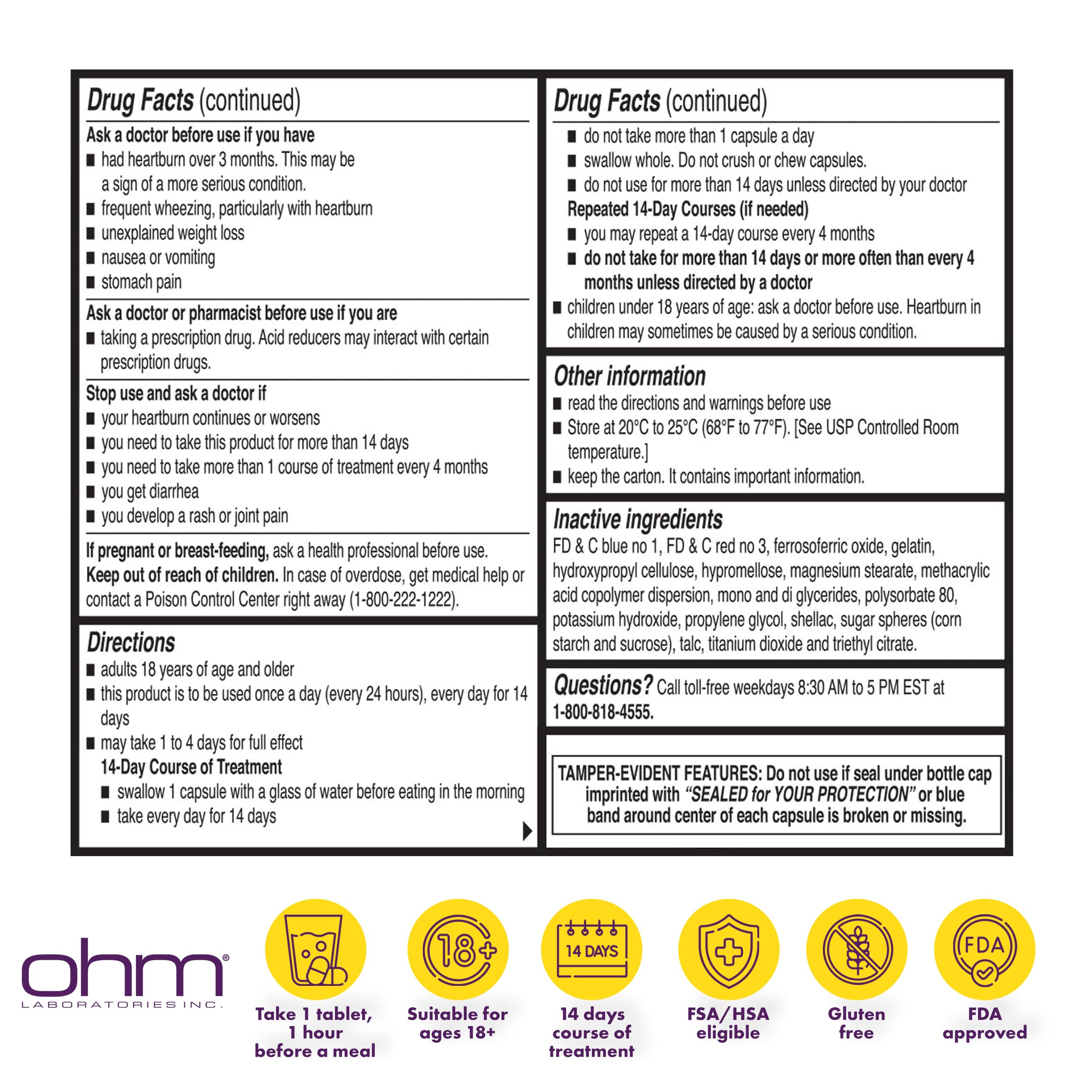 Ohm Esomeprazole Magnesium Delayed Release Capsules 20mg - Frequent Heartburn & Acid Reflux Relief, 24 Hour Chest & Stomach Acid Reducer (6 Weeks of Supply, 42, Count) Ohm buy supplements Au