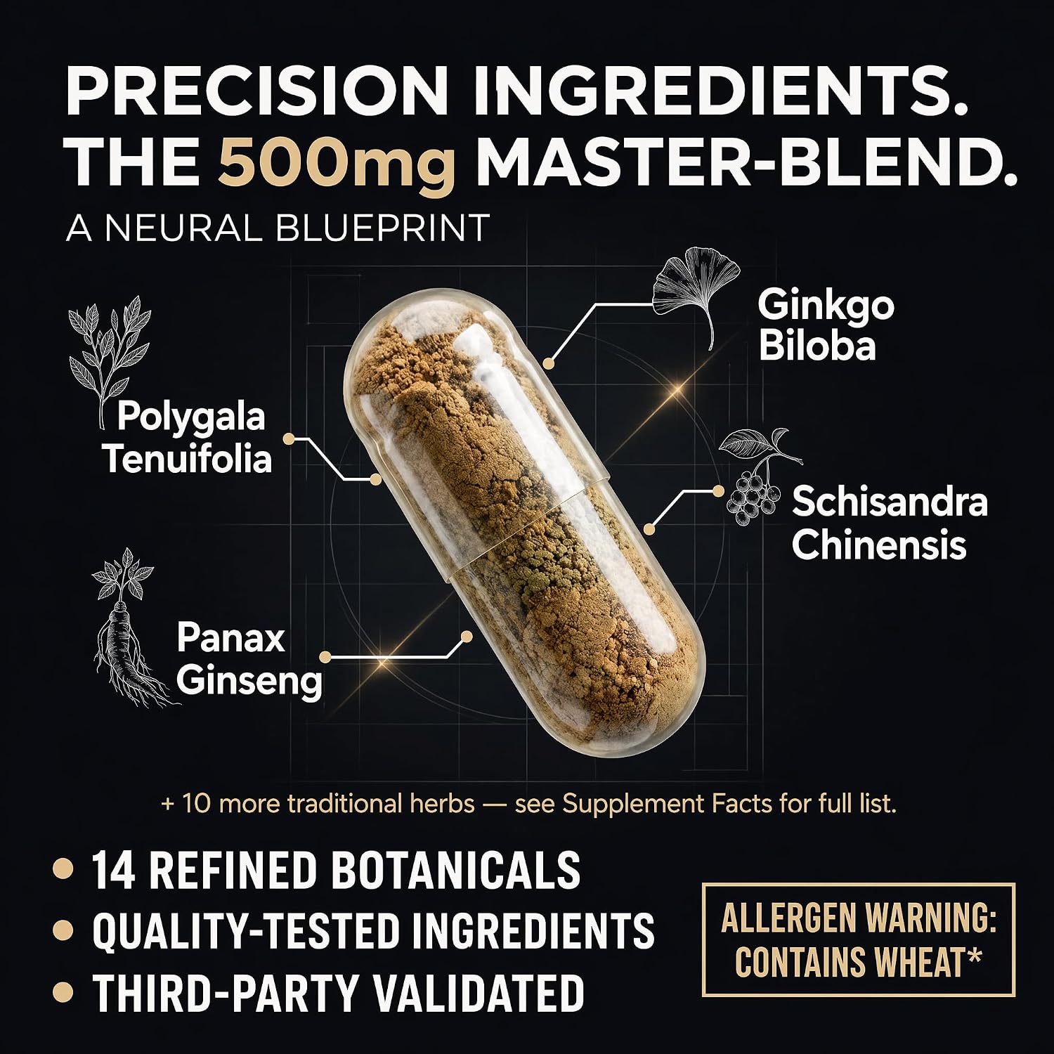 Prefronix Nootropic Brain Supplement, Ginkgo Biloba, Memory & Cognitive | 100-Day Supply; Caffeine-Free Daily Focus; 14 Botanicals for Men, Women and Seniors; GMP-Certified Quality