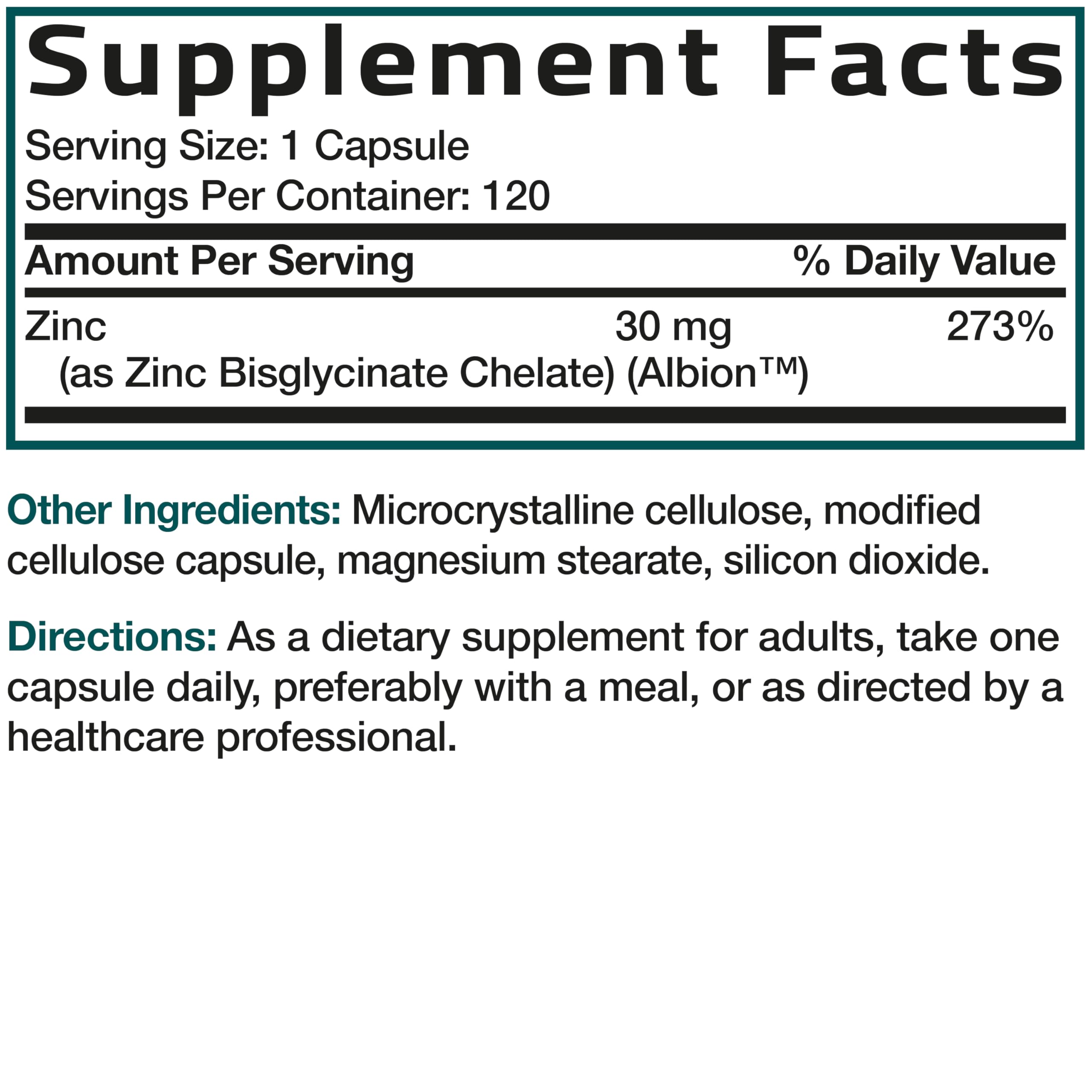 Bronson Zinc Glycinate 30mg Chelated Superior Absorption 100% Chelated Formula Non-GMO, 120 Vegetarian Capsules