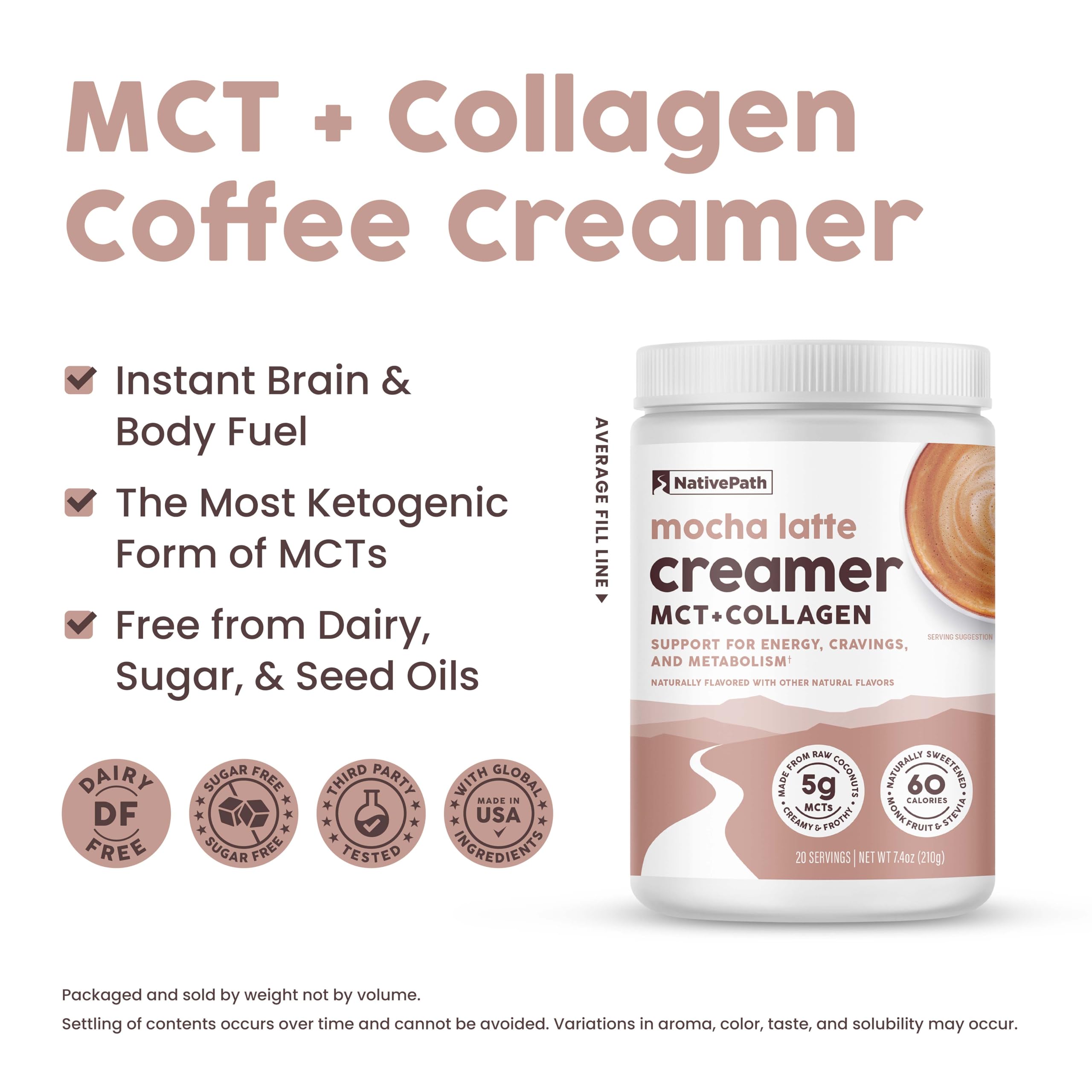 NativePath Keto Creamer, French Vanilla, Collagen & MCT, 20 Servings | Sugar-Free, Monk Fruit Sweetened, Non-Dairy & Creamy, Supports Skin, Hair & Nails, Low-Carb Friendly
