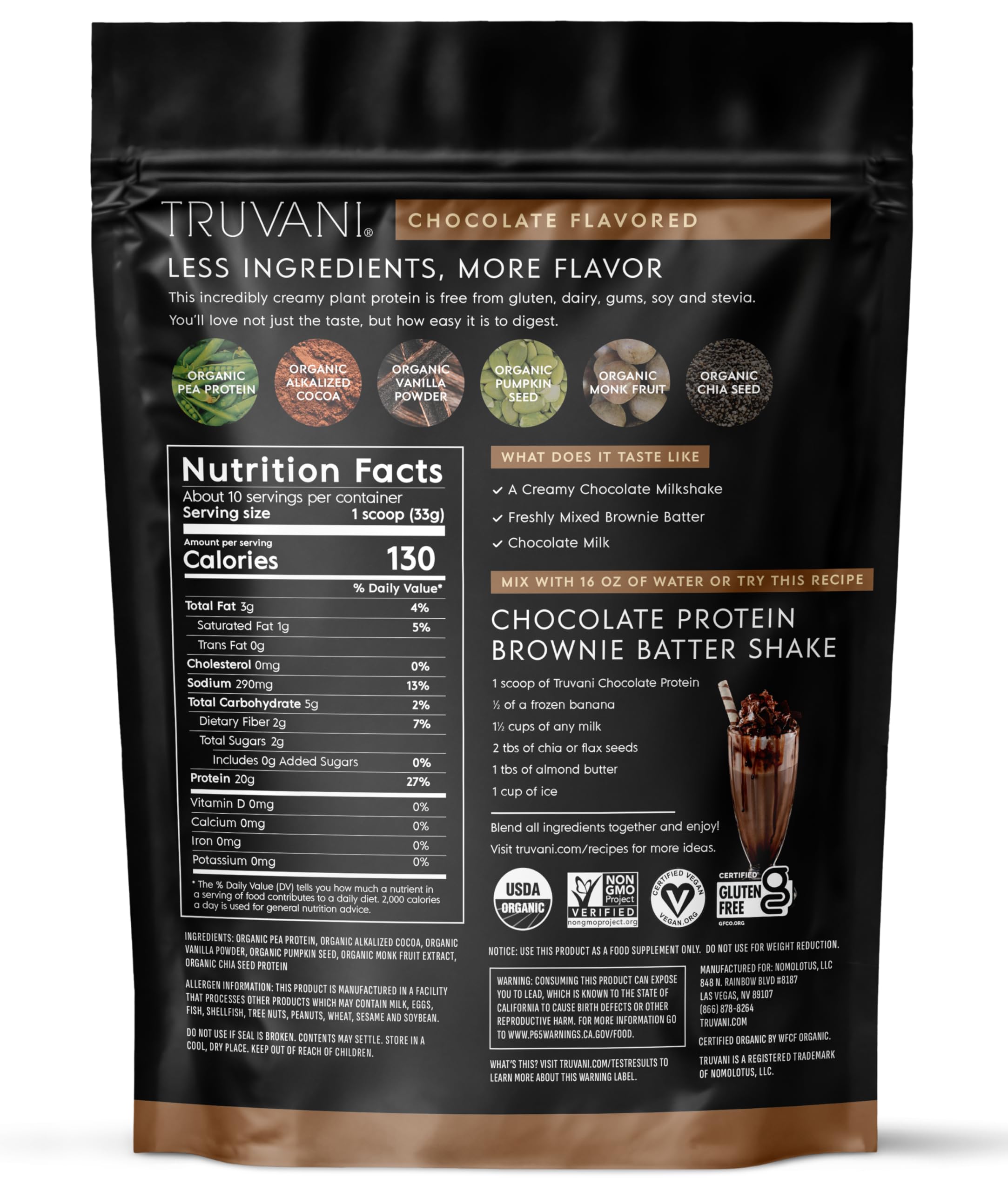 Truvani Organic Plant Based Protein Powder | Vanilla Chai | 10 Servings | Vegan | 20g Pea Protein | Keto | Gluten & Dairy Free | Low Carb | No Added Sugar