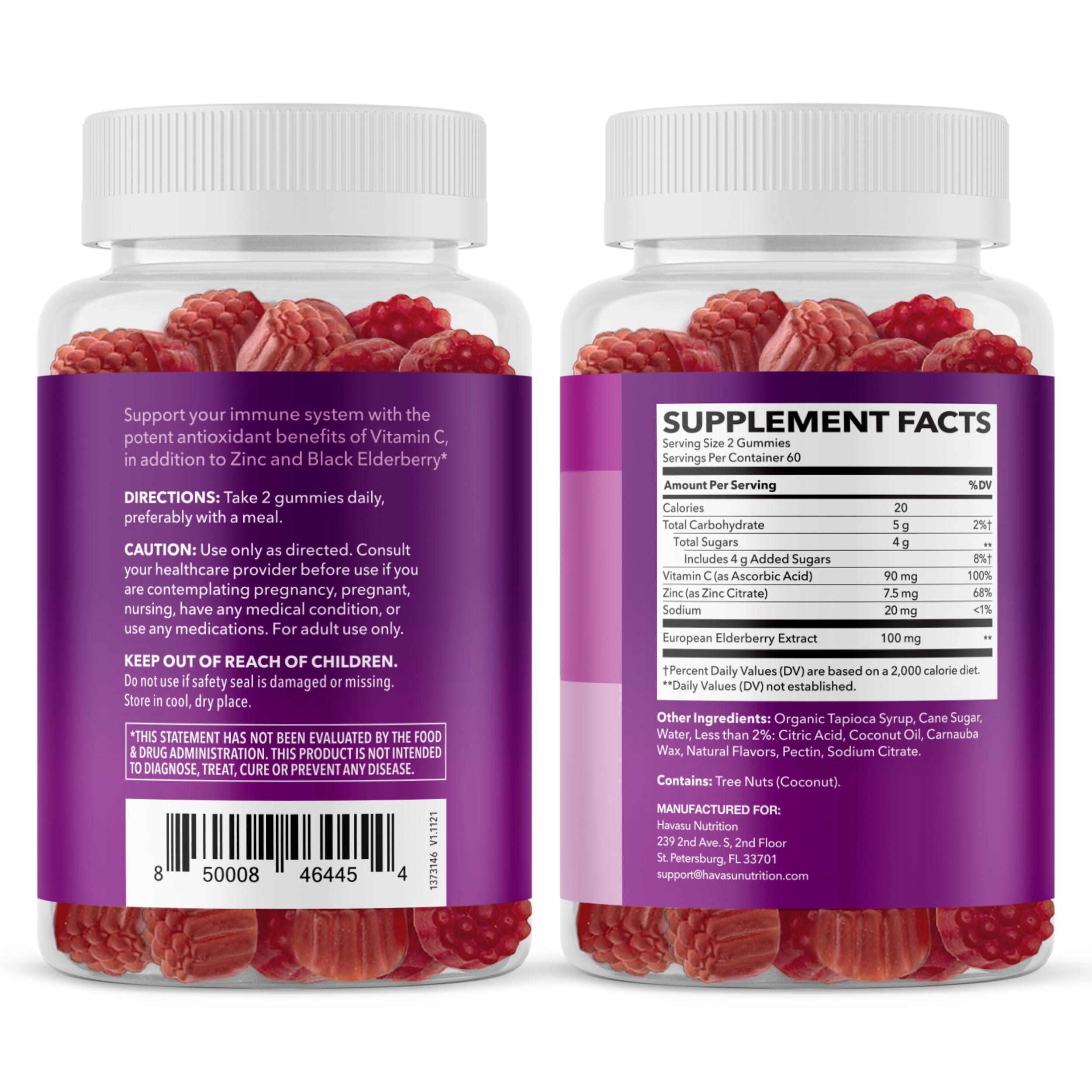 Sambucus Elderberry Gummies with Vitamin C & Zinc, Berry, 30 Servings | Vegan, Non-GMO, Gluten Free Elderberry Gummies, 100mg Extract Per Serving for Immune Support and Wellness Defense, 60 Count