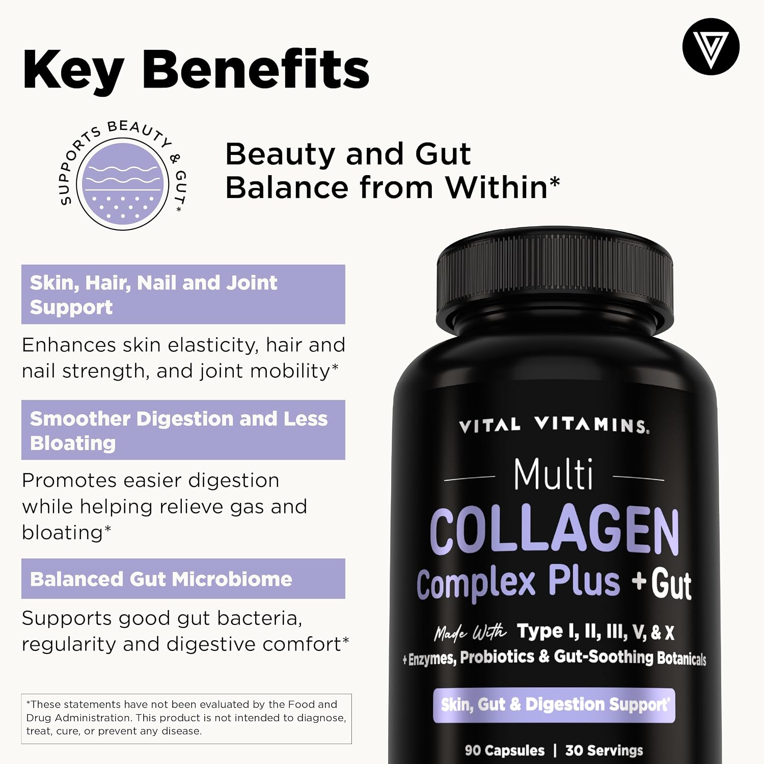 Vital Vitamins Women's Multivitamin 60 ct + Multi Collagen Complex Plus + Gut 90 ct