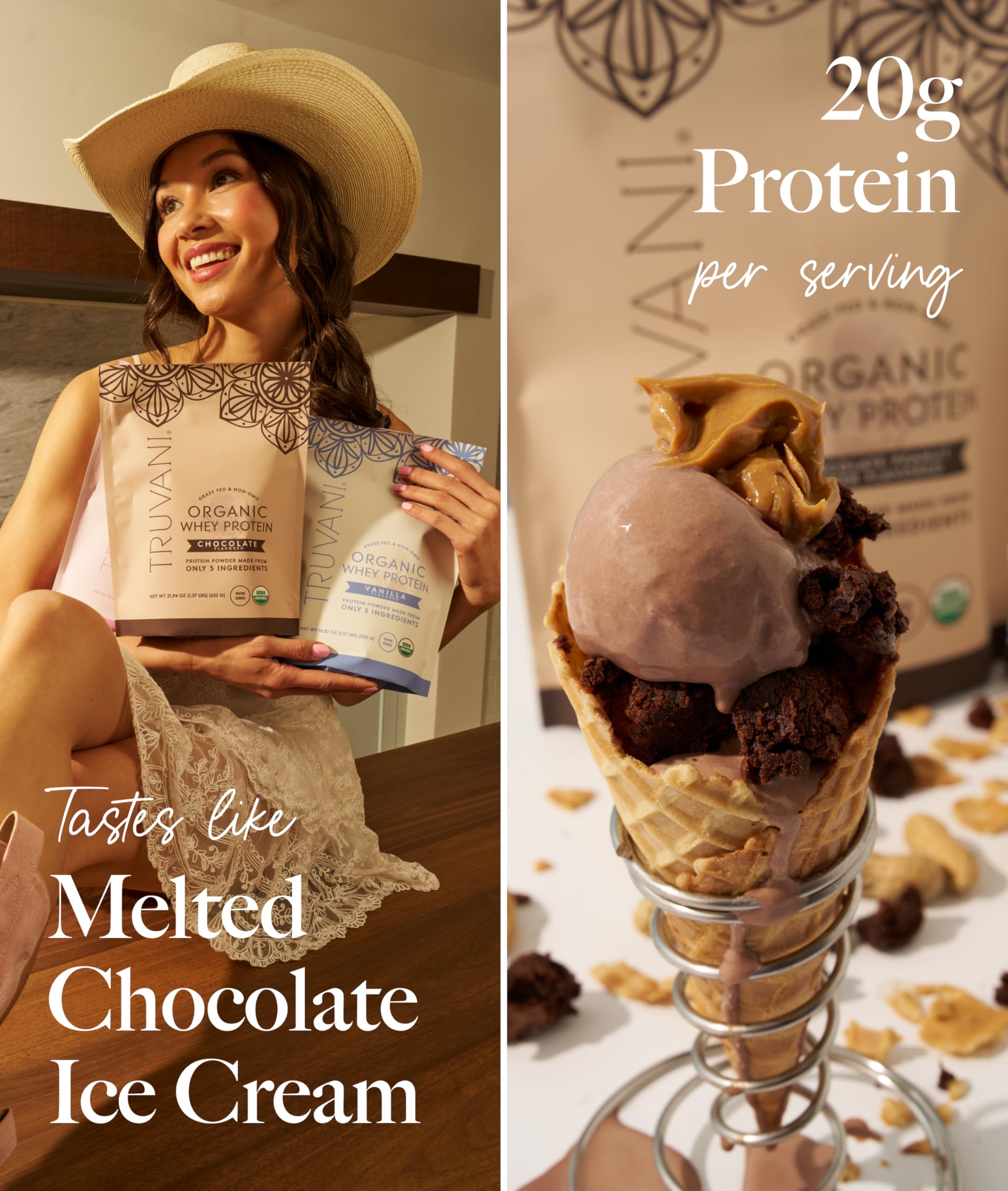 Truvani Organic Whey Protein Powder | Vanilla | 1 Serving | 20g Grass Fed Whey Protein | USDA Organic & Non-GMO | Gluten Free | No Gums, No Soy, No Stevia, No Added Sugars