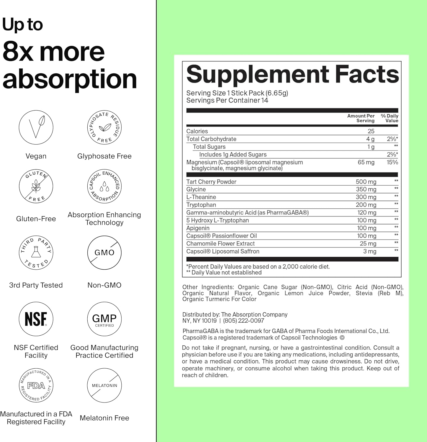 The Absorption Company Sleep Aid Powder - Calming Drink Mix Packets - 7PK