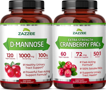 Zazzee Ultimate Urinary Tract Support Bundle | Super Concentrated Proanthocyanidin Cranberry Extract Capsules Plus D-Mannose 1000mg Capsules for UT & Bladder Cleansing (60 Servings Each) ZazzeeBuy Supplements Australia