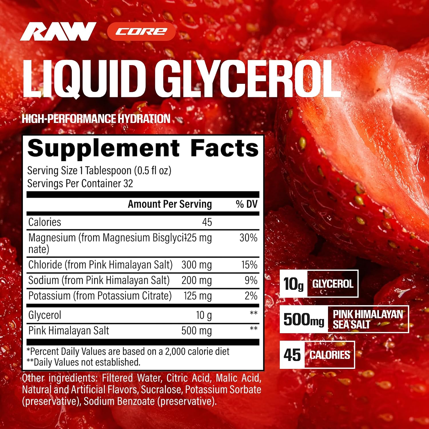 RAW Liquid Glycerol Workout Supplement, Liquid Glycerol Supplement for Enhanced Pumps, Increased Muscle Fullness, Endurance & Hydration - Pre-Workout for Men & Women, 32 Servings (Strawberry Slush)