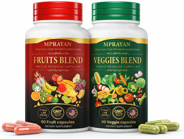 MPRAYAN Fruits and Veggies Capsules - 90 Fruits + 90 Veggies - Whole Food Superfood Supplement - Daily Greens Vitamins & Minerals - Plant Based Nutrition - Vegan Non-GMO - 180 Capsules MPRAYAN buy supplements Au