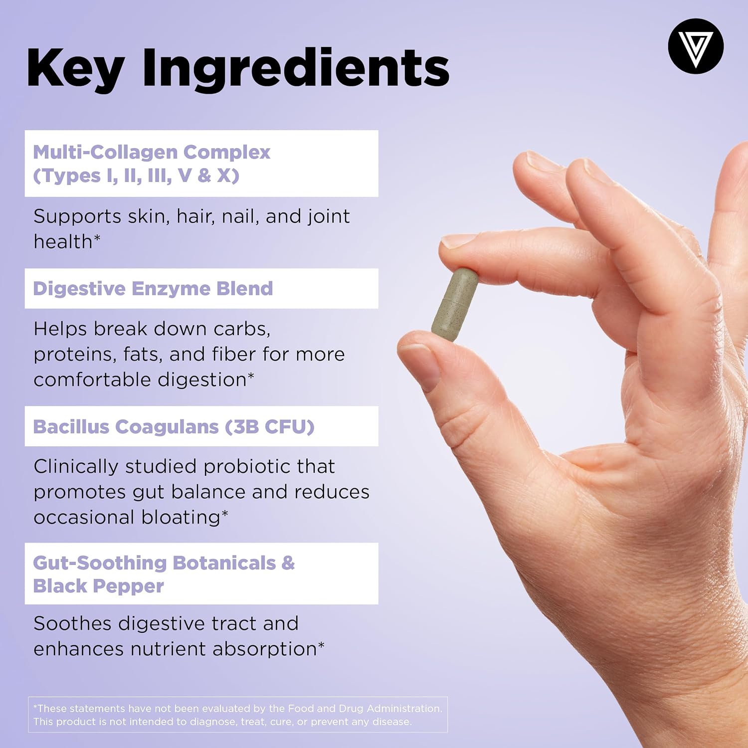 Vital Vitamins Multi Collagen Complex Plus + Gut, Probiotics & Enzymes | 5 Collagen Types I, II, III, V & X with Digestive Enzyme Blend, 3 Billion CFU Probiotic & Gut Botanicals, 90 Capsules