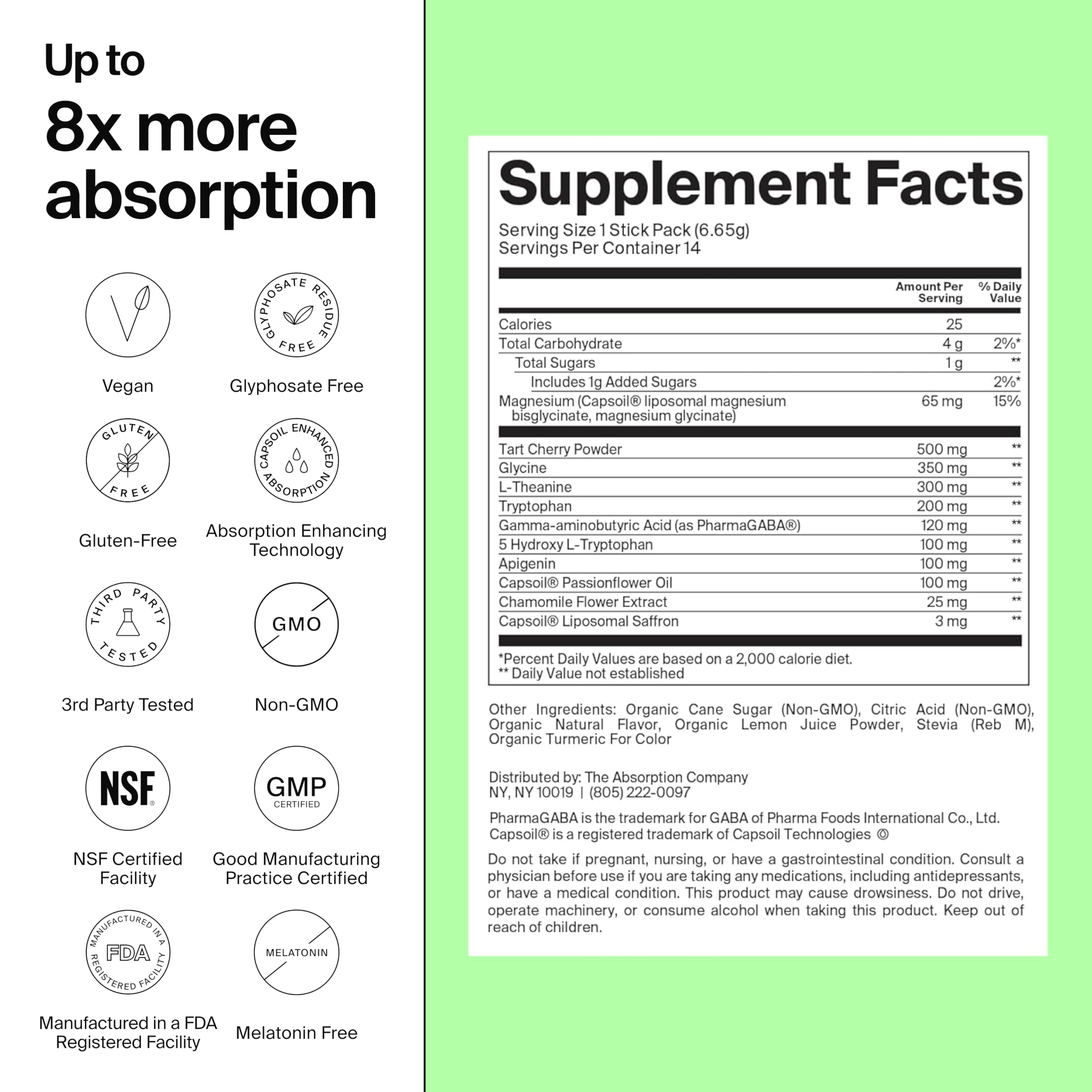 The Absorption Company Sleep Aid Powder - Calming Drink Mix Packets - 7PK