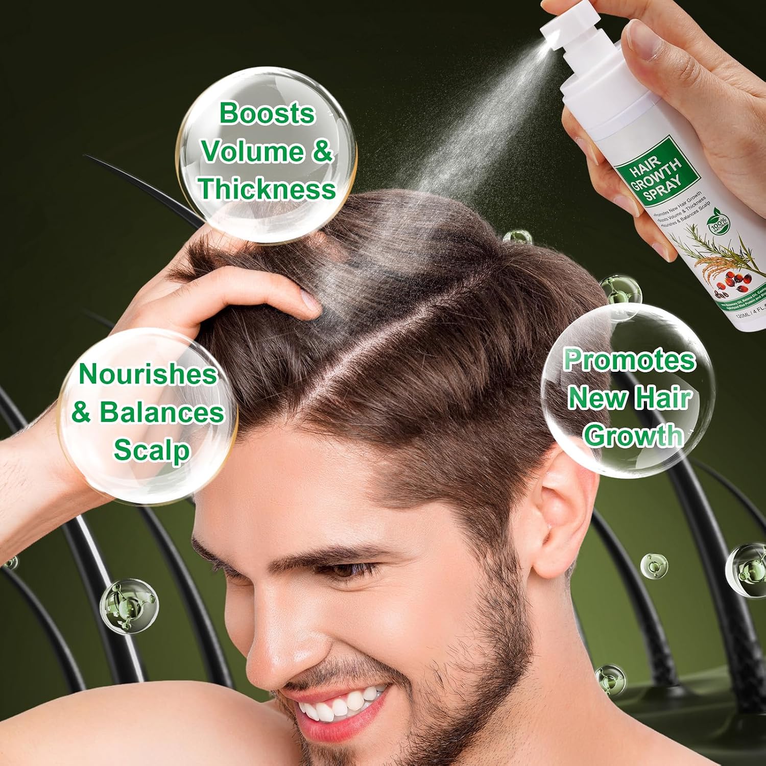 Hair Growth Serum Spray, Natural Hair Growth Spray With Biotin, Batana, Rosemary, and Castor Oil, Caffeine Ginseng Scalp Care Treatment, Thinning Hair Regrowth Thickening for Women Men 4 Fl Oz
