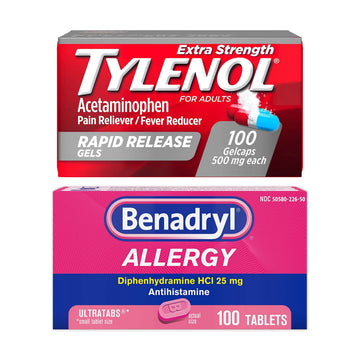 Benadryl Ultratabs Antihistamine Allergy Relief Tablets with 25 mg Diphenhydramine HCl, 100 ct and Tylenol Extra Strength Pain Reliever Rapid Release Gels with 500 mg Acetaminophen, 100 ct TylenolBuy Supplements Australia