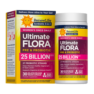 Renew Life Ultimate Flora Probiotics for Women with Prebiotics | 25 Billion CFU | 30 Delayed Release Capsules | 3 in 1 Synbiotic | Supports Digestive and Immune Health | Dairy, Soy and Gluten-Free Renew Life buy supplements Au
