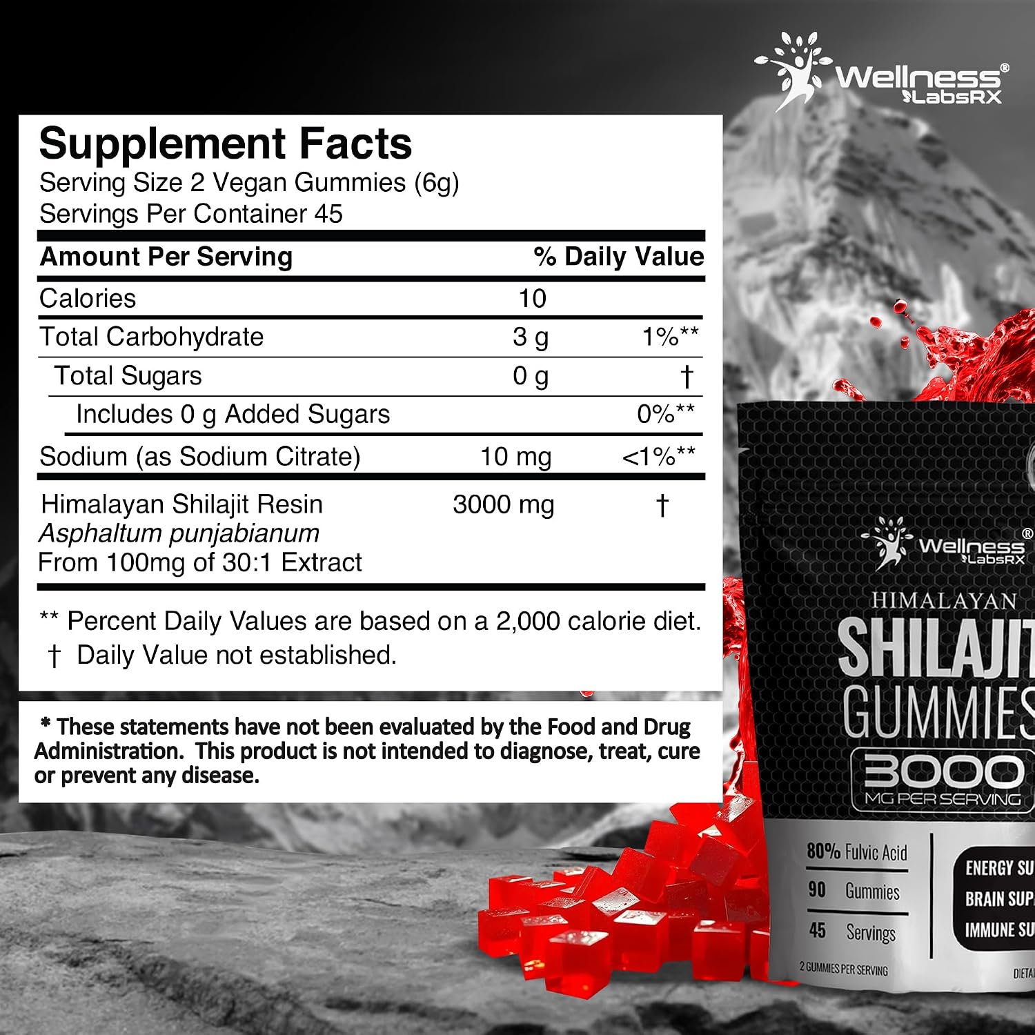 Shilajit Gummies for Men - 3000mg Pure Himalayan Shilajit for Women, Keto-Friendly, Rich in Trace Minerals & Fulvic Acid - 90 Count