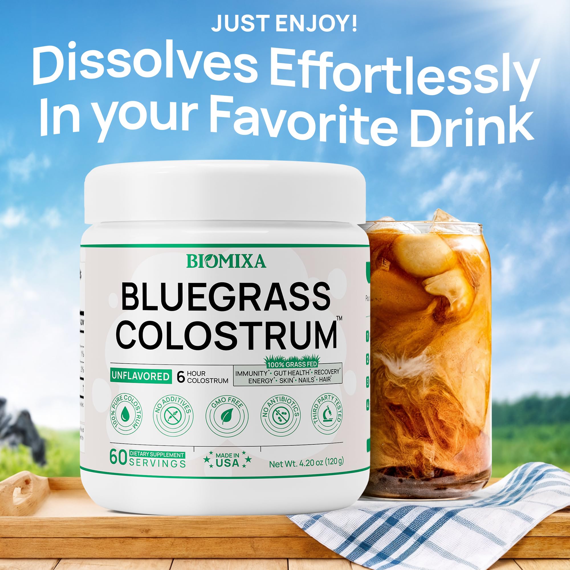 Bovine Colostrum Supplement - 100% Pure Whole Colostrum Powder - Grass-Fed, Unflavored, No Additives, Gut & Immune Support, Natural IgG, 60 Servings - Made in USA Bluegrass ColostrumBuy Supplements Australia