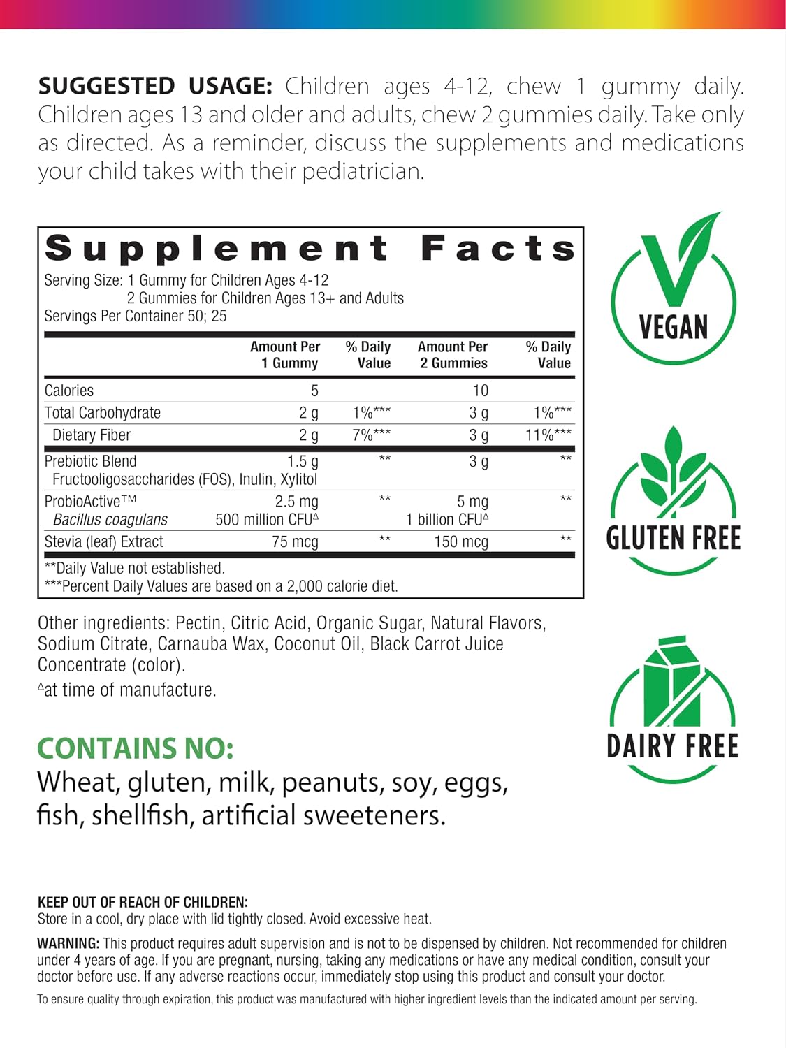 Rainbow Light Probiotic Gummies | 50 Count | Advanced Synbiotic with Prebiotic | for Men, Women & Children | Supports Digestive & Immune Health | Advanced Synbiotic with Prebiotic | for Men, Women & Children | Supports Digestive & Immune Health