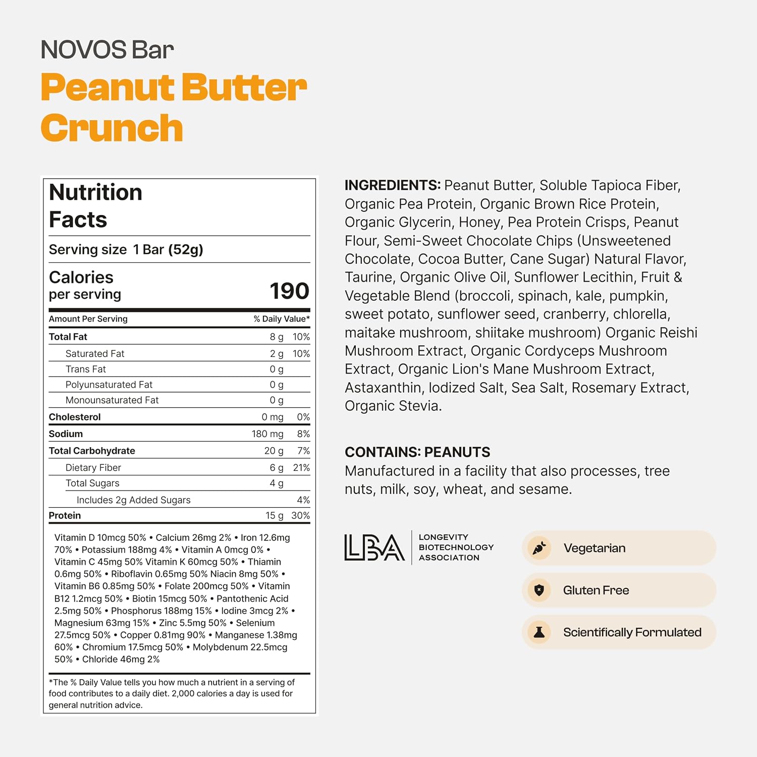 NOVOS Longevity Protein Bar Variety Pack (3 Flavors) – Peanut Butter, Mixed Berry Crunch & Salted Chocolate Crunch | 15g Protein, 20 Superfoods & Longevity Nutrients | Healthy Snack for Energy & Focus