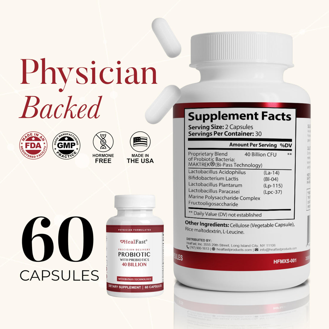 HealFast probiotic supplement bottle with white background