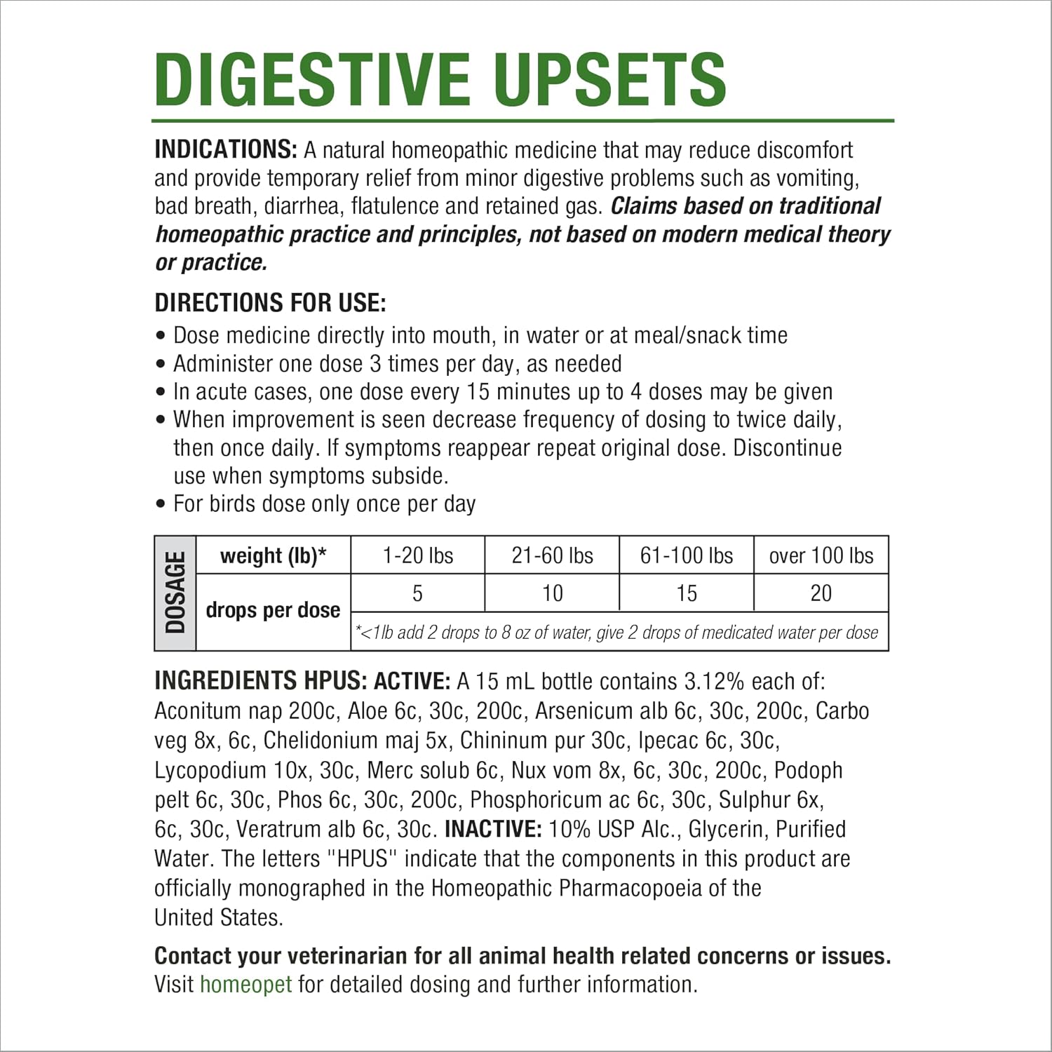 HomeoPet Digestive Upsets, Supplement for Dogs and Cats, 15 Milliliters | Natural digestive support for cats, dogs, and other pets, safe homeopathic formula, liquid drops suitable for daily use