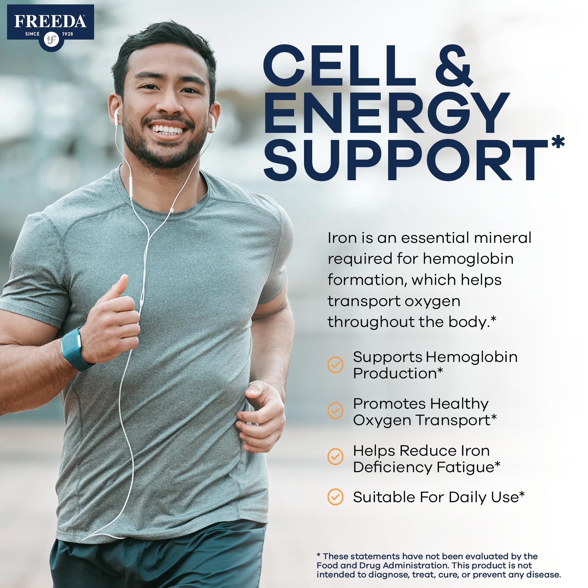 Freeda Iron Supplement - Ferrous Fumarate Iron Tablets | Gentle Ferrous Fumarate Iron Tablets - Support Energy & Red Blood Cells - Easy-To-Swallow - Kosher & Made In USA