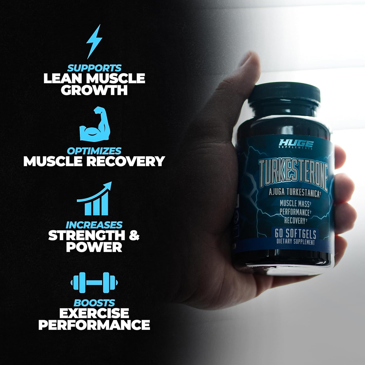 Huge Supplements Turkesterone & Ecdysterone Stack, Build Muscle & Strength, Enhanced Absorption Technology (60 Servings)